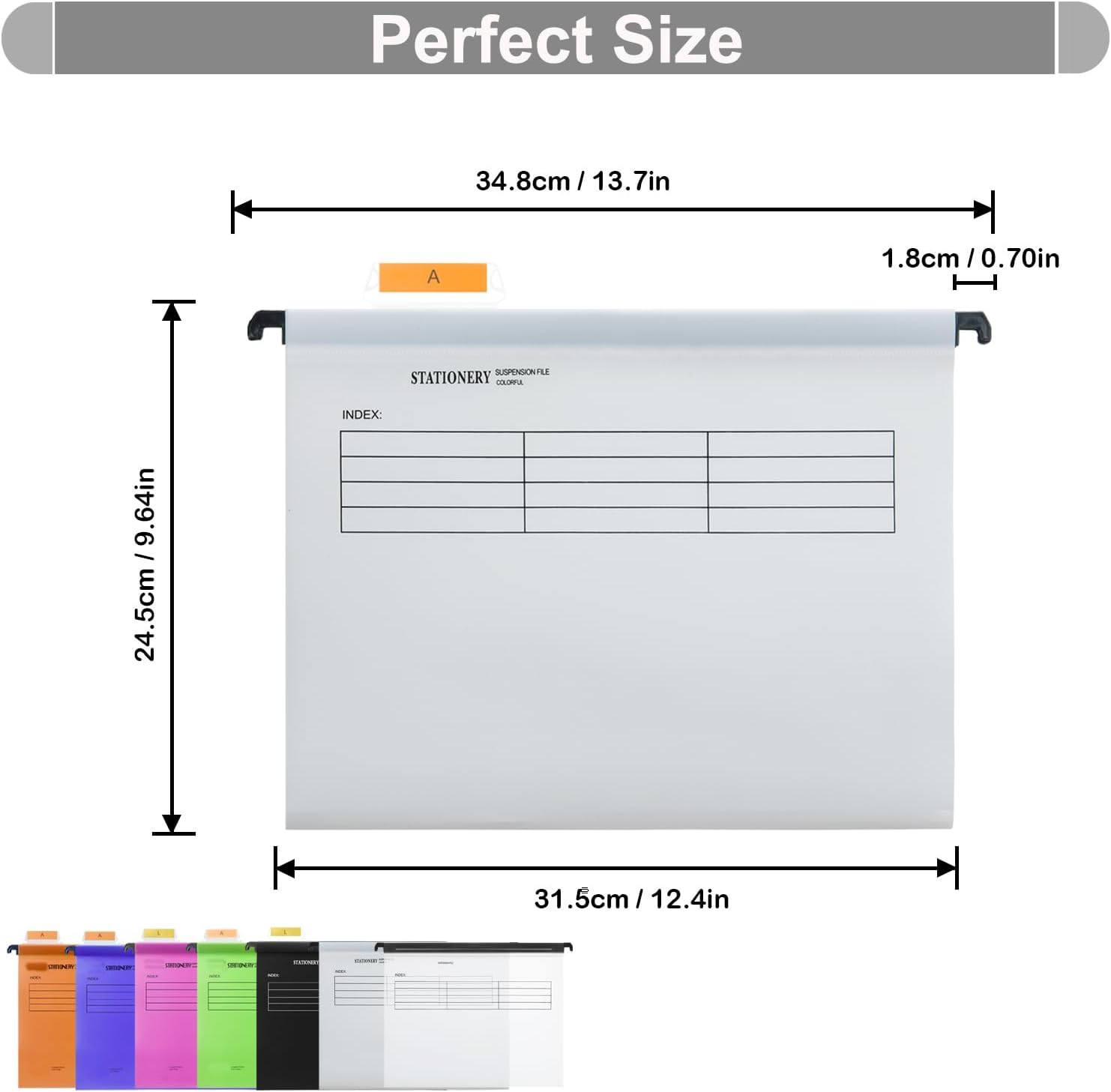 20PC White PP Filing Cabinet A4 Suspension Files Hanging Files Folders with Tabs and Inserts, Filing Cabinet Haning File for Office School Desktop File Storage, File Classification (White) - 20, 5 Colors image number 7