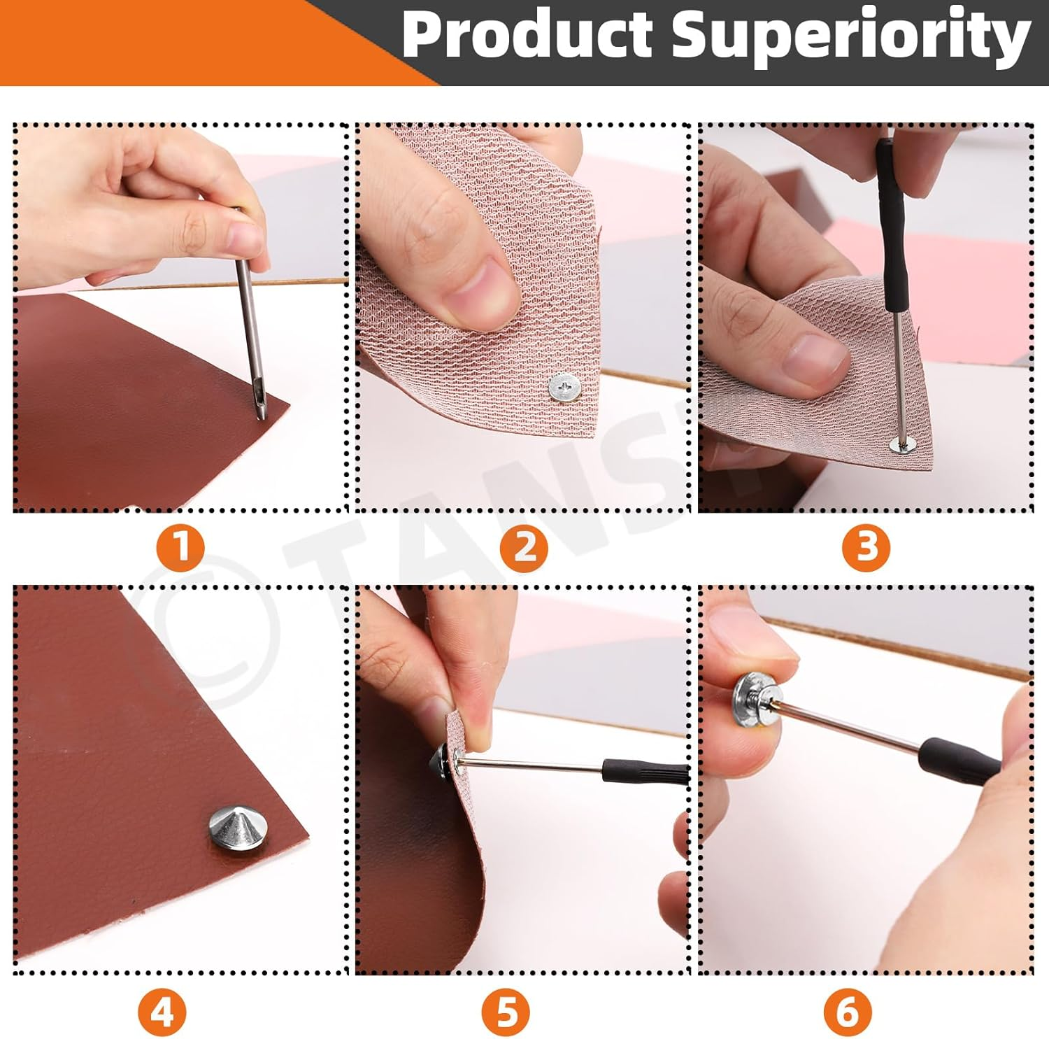 Tanstic 100 Sets(202Pcs) Bronze Cone Spikes and Studs Kit, 10 X 4.7Mm Metal Spikes and Studs Bullet Cone Spikes Studs Screw Back Punk Studs with Installation Tools for Leather Craft - Bronze image number 5