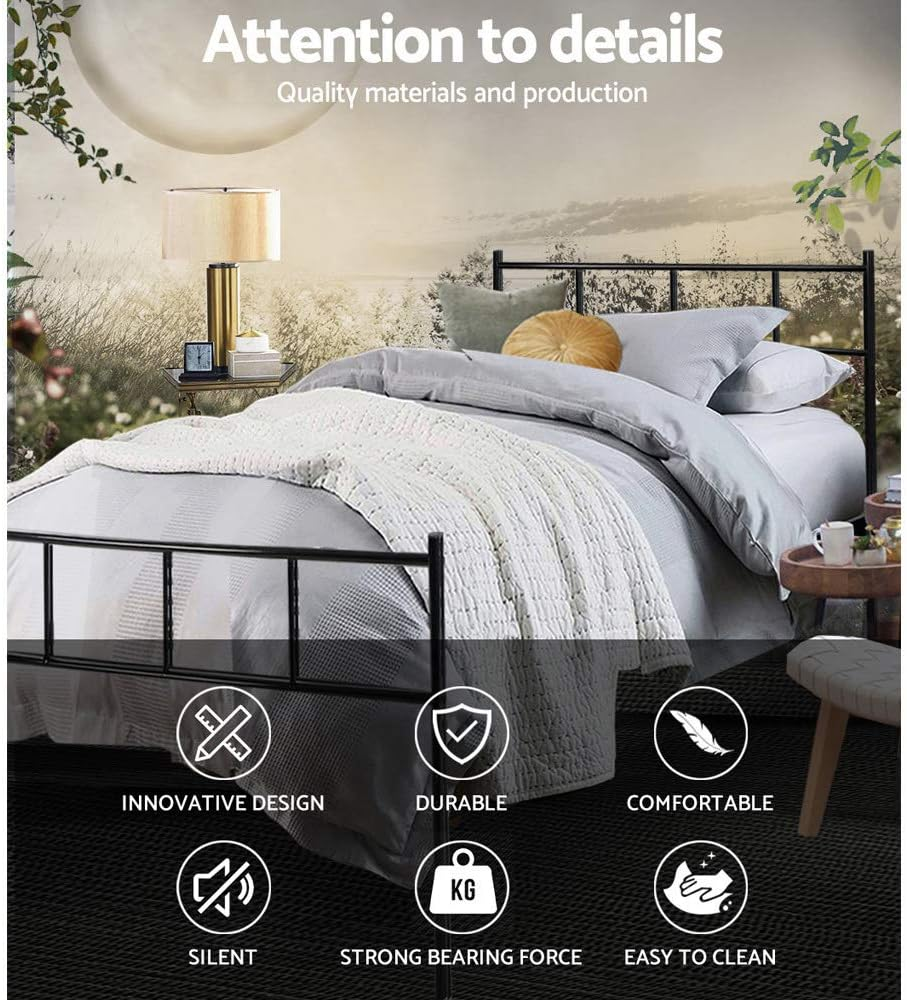 Artiss Single Metal Bed Frame with Headboard(Base Only), Metal Platform Bed with Easy Assembly, Heavy-Duty Metal Slats with under Bed Storage for Bedroom/Student Apartment, Black image number 2
