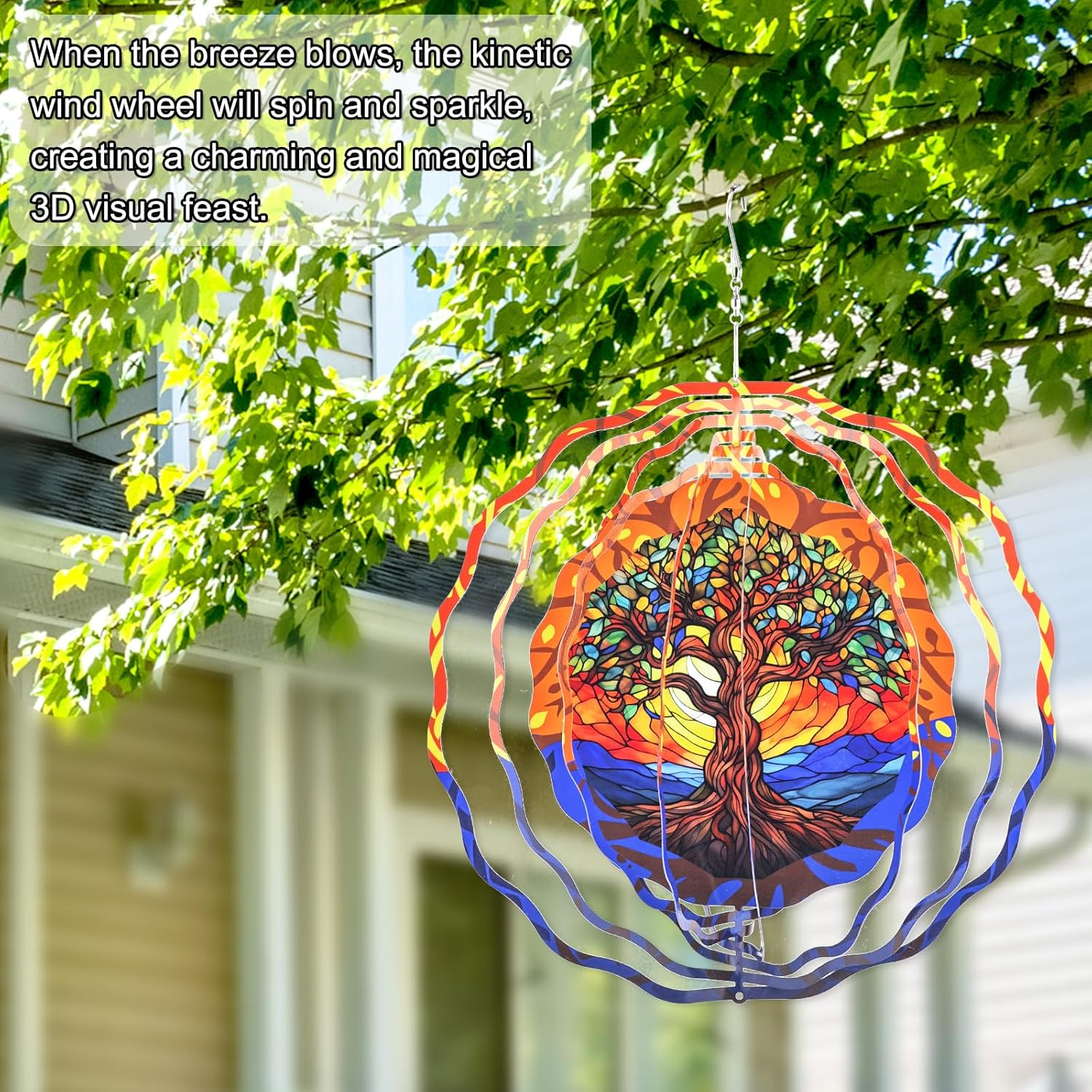 Tree of Life Wind Chime, Hanging Metal Wind Spinner Outdoor Metal Wind Chime 3D Rotating Wind Chime for Yard Art Window Decoration image number 3