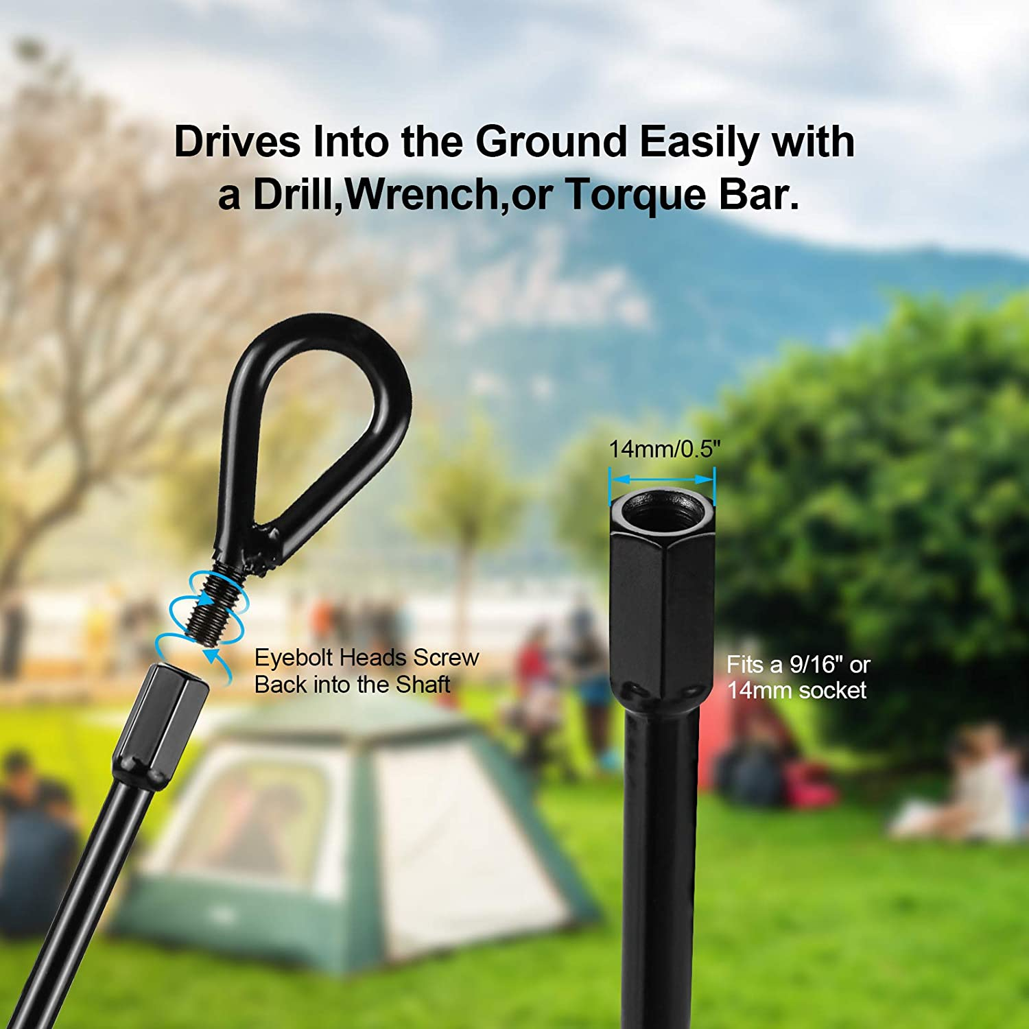 Ground Anchors, Agptek 4 Packs Ground Anchor Kit with 15 Inches Long and 0.5 Inches Thick, Ground Anchors Heavy Duty Great for Tents, Canopies, Sheds, Trampoline and Swing Sets image number 6