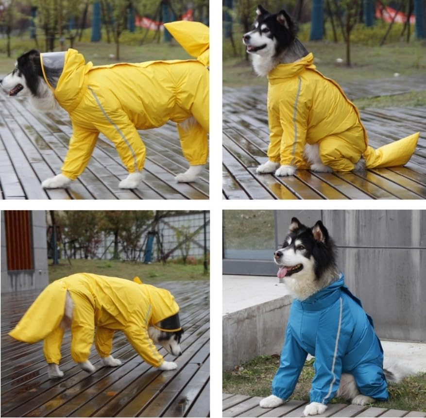 UOSIA Large Dog Raincoat Reflective Waterproof Dog Raincoat Lightweight Dog Rain Hooded Jacket Full Coverage Dog Raincoats with Removable Tail Cover for Dog Walking image number 7