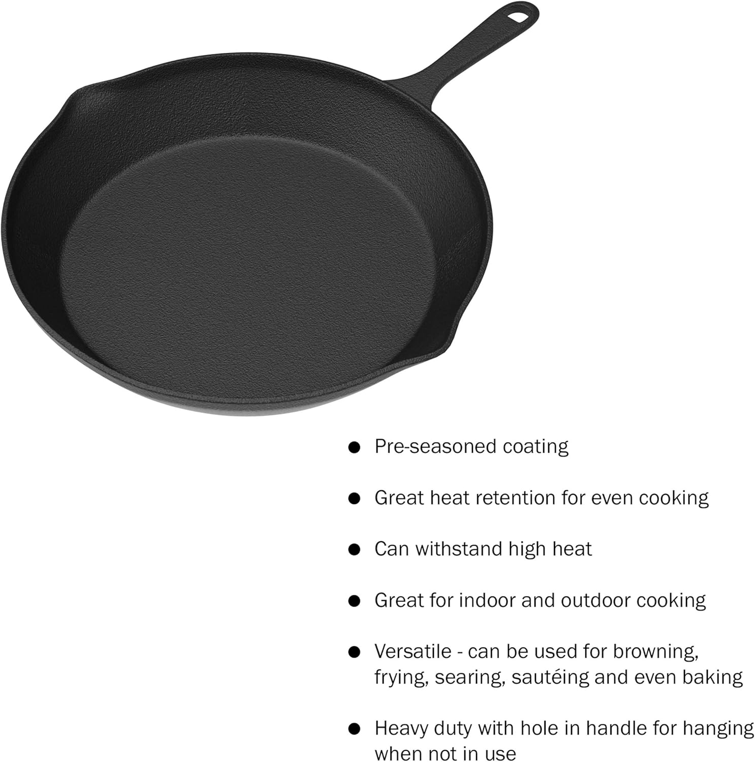 Frying Pans - Set of 3 Pre-Seasoned Cast Iron Skillets with 10-Inch, 8-Inch, and 6-Inch Sizes - Nonstick Camping Cookware by Home-Complete (Black) image number 5