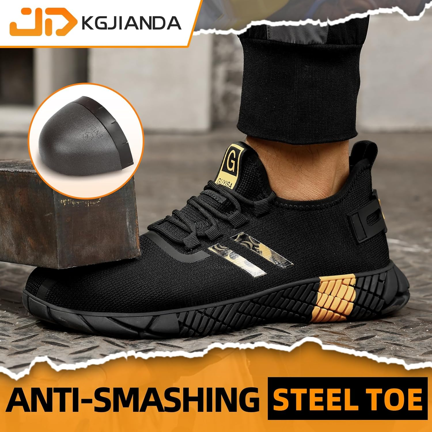 KGJIANDA Steel Toe Shoes for Men Breathable and Lightweight Safety Shoes Indestructible Construction Shoes image number 4