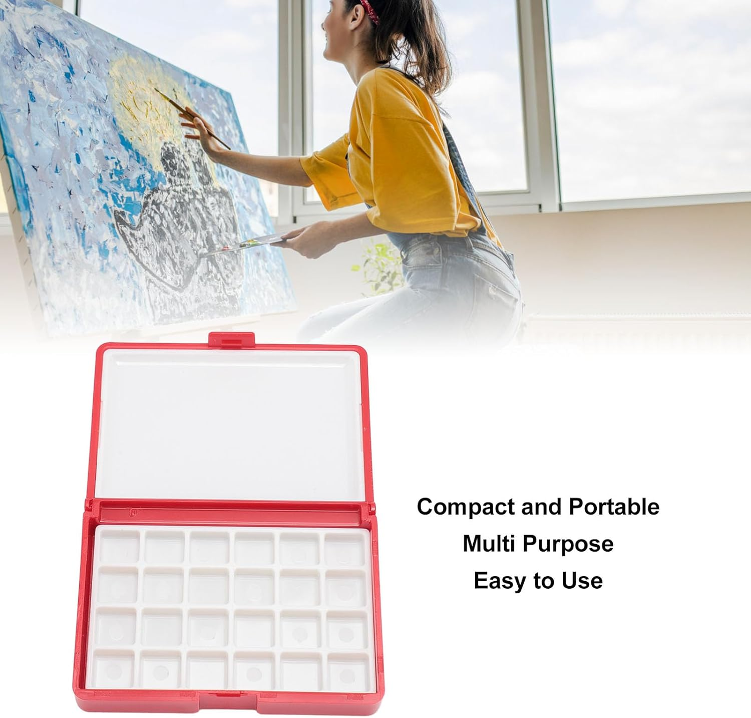 Omabeta 1PCS Watercolor Box with 24*0.5Ml Grids for Artists, 8*6*1.7Cm/3.14*2.36*0.66In Pocket Palette, Detachable and Easy to Clean for Beginners Traveling Artists Creating Art on the Go, Red image number 3