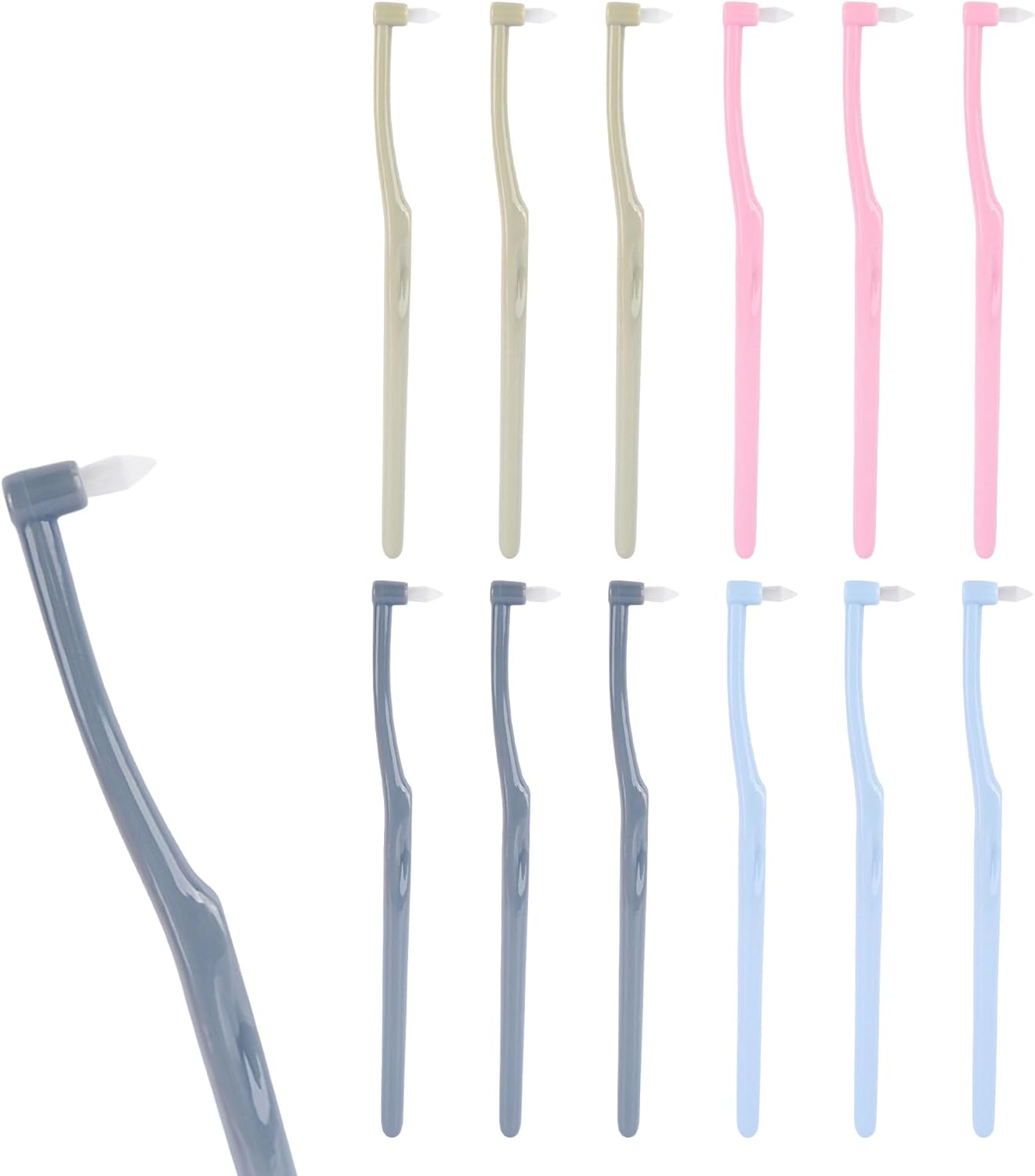 12 Pcs Interdental Toothbrush, Tufted Toothbrushes, Soft Single Interspace Toothbrush, Slim End Tufted Tapered Tooth Brush for Orthodontic Braces, Detail Cleaning, Tooth Brush for Line and Bridges