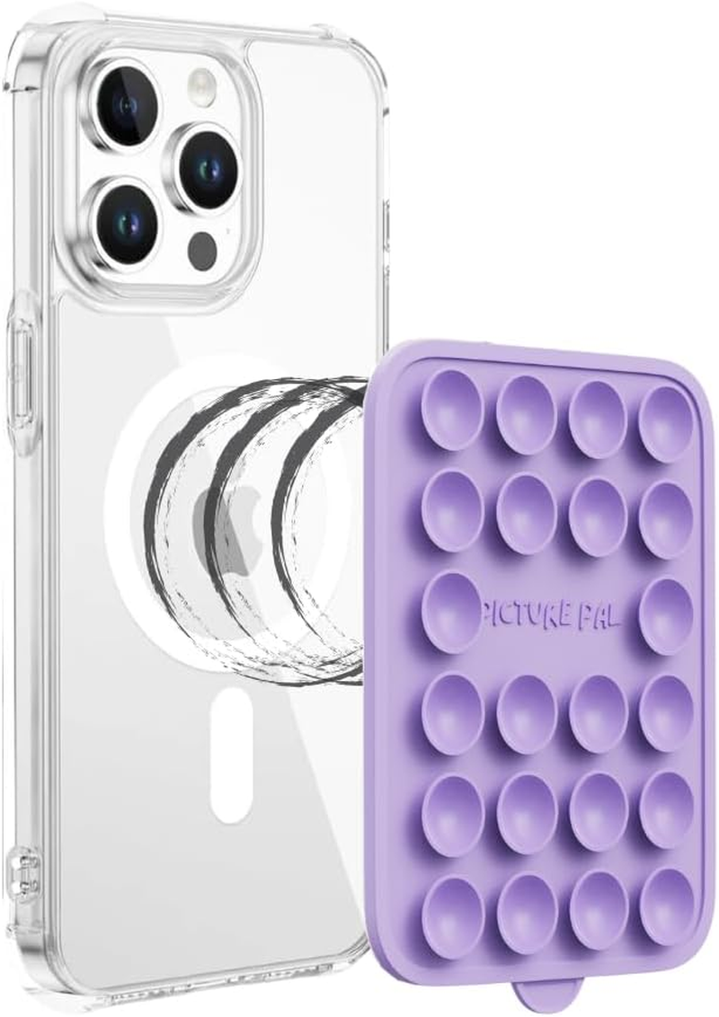 Picturepal Suction Phone Mount Purple - Magnetic Snap-On Iphone Holder - Detachable Mag Mount for Hands-Free Content Creation - Compatible with Iphone 15/14/13/12 Pro Max (Purple)