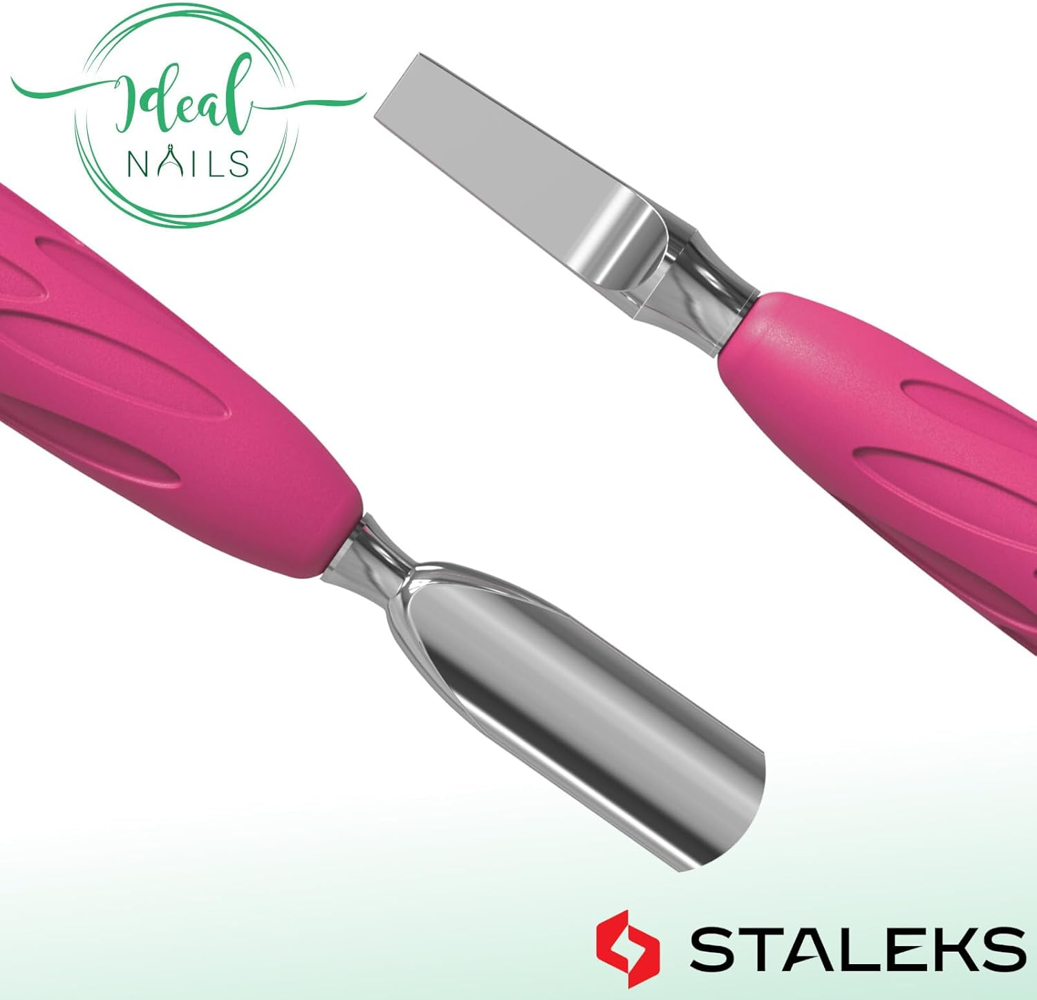 STALEKS UNIQ PQ-10/5 Double Instrument for Manicure with Silicone Handle (Narrow round Pusher + Straight Scraper) image number 3