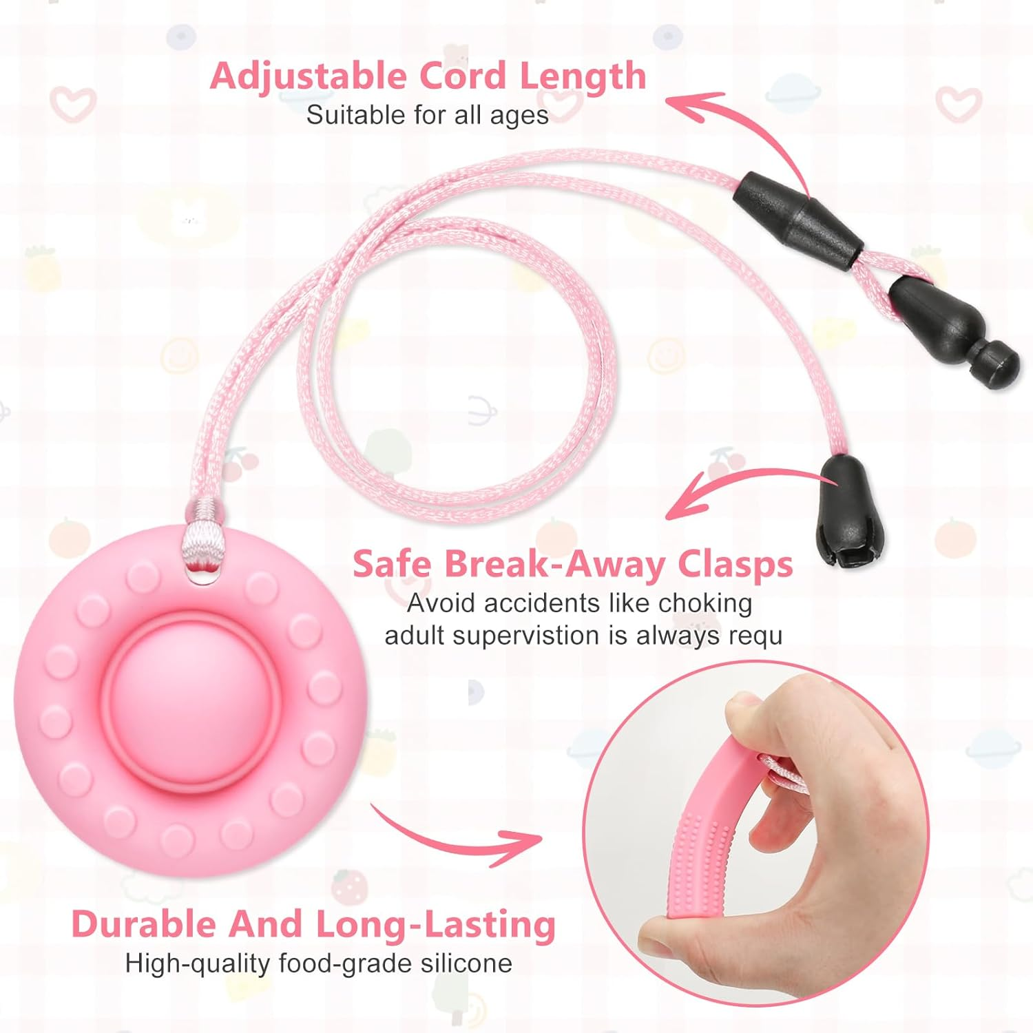 Chew Necklaces for Sensory Kids, 5 Pack Chew Toys Teething for Sensory Kids, Made from Food Grade Silicone for for Autistic, ADHD, Oral Motor Boys and Girls Children (Rainbow Color) image number 2