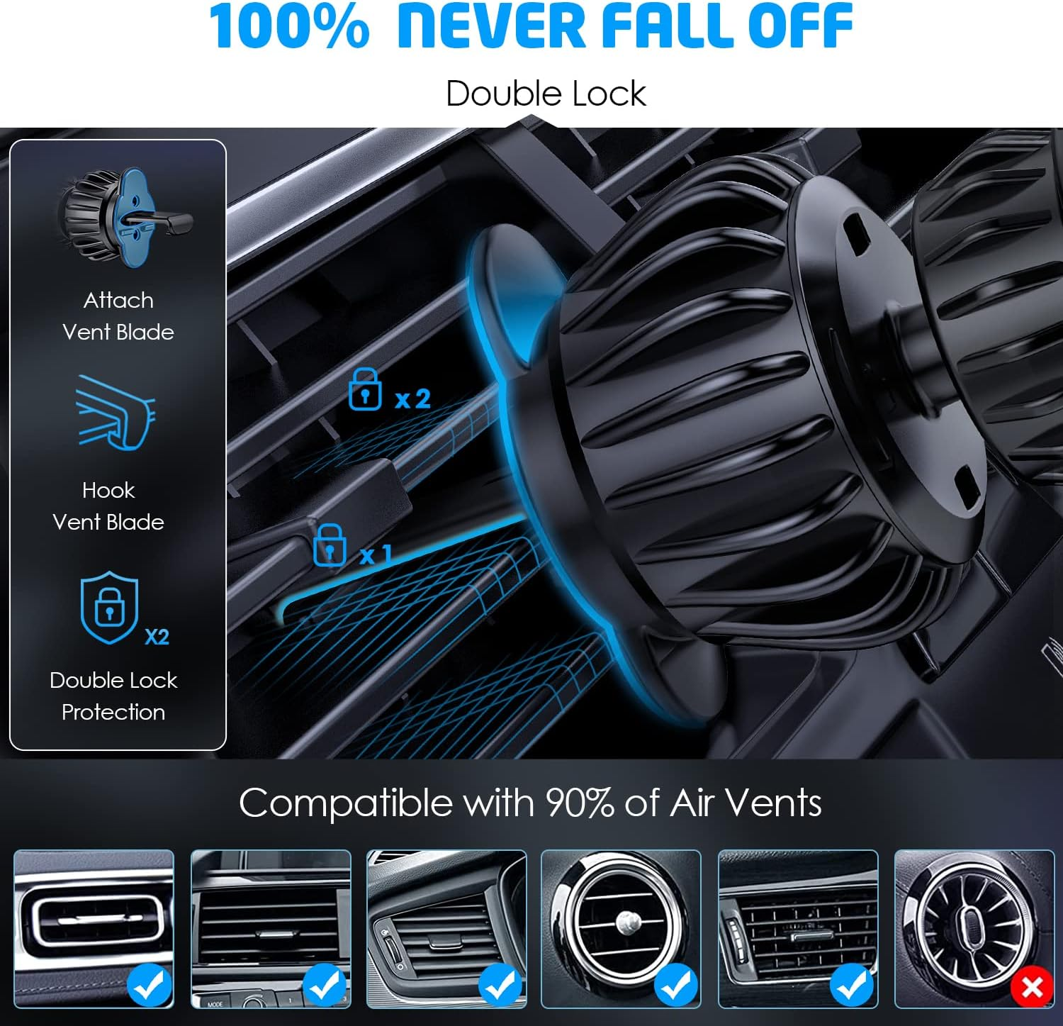 Wixgear Universal Air Vent Phone Holder for Car, Phone Mount for Car for Cell Phones (New Upgraded Vent Locks) image number 1