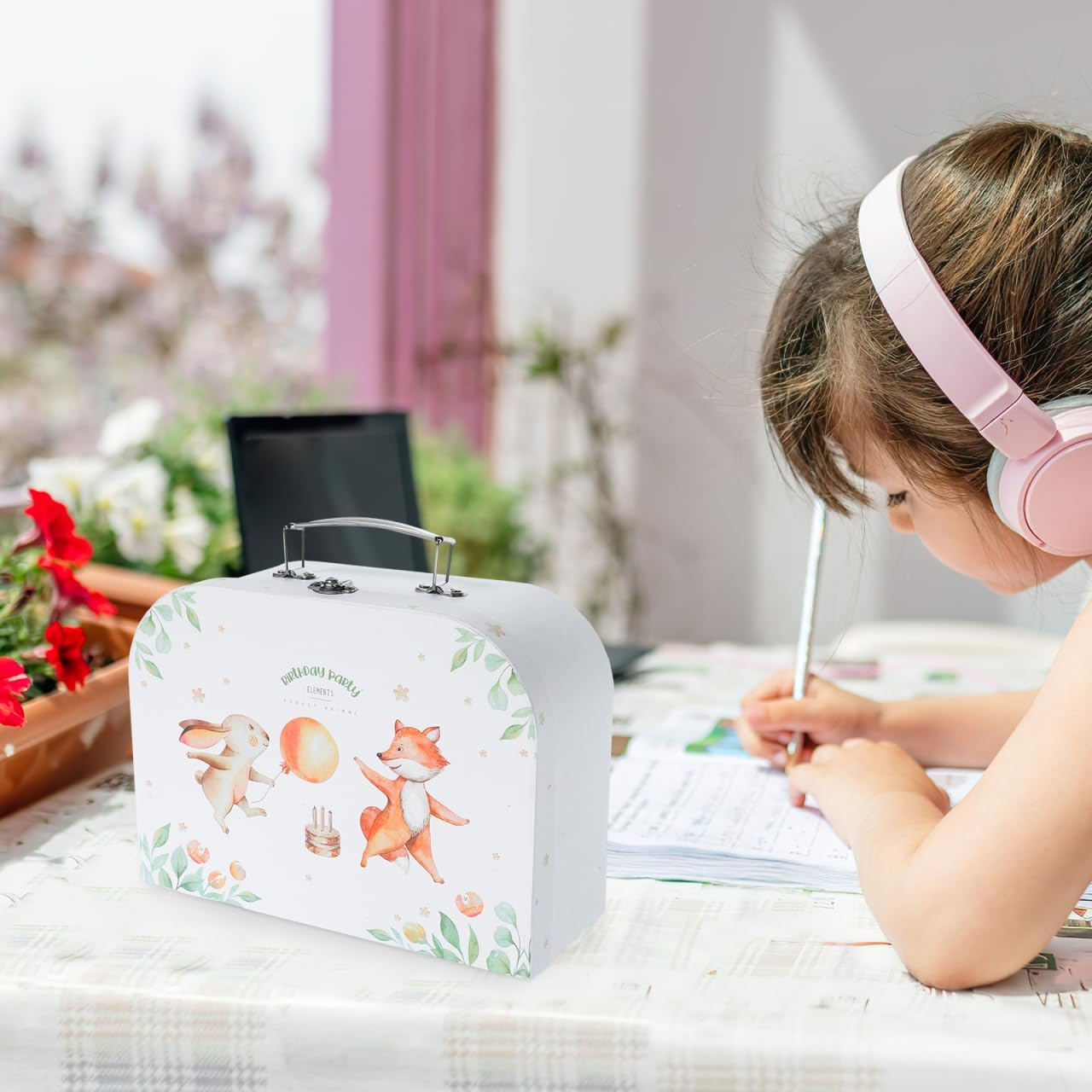 FRCOLOR Paperboard Suitcase Storage Box 9.8 Inch Kids Portable Toy Organizer DIY Craft Box for Birthday Party and Home Decoration