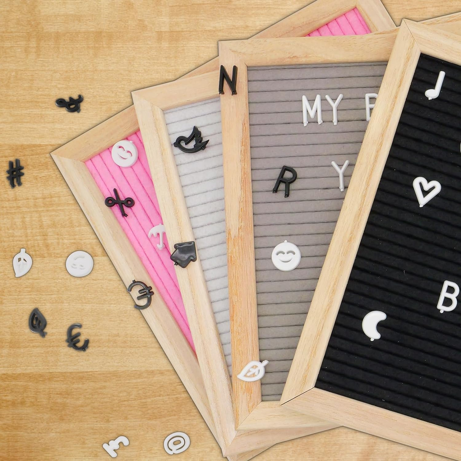 Letter Board, 10X10 Inches Felt Letter Board,Pre Cut & Sorted 230 Letters and Emotion Icons, Changeable Wooden Message Board Sign, Wood Frame, Wall Mount, Free Standing. (Black) image number 4