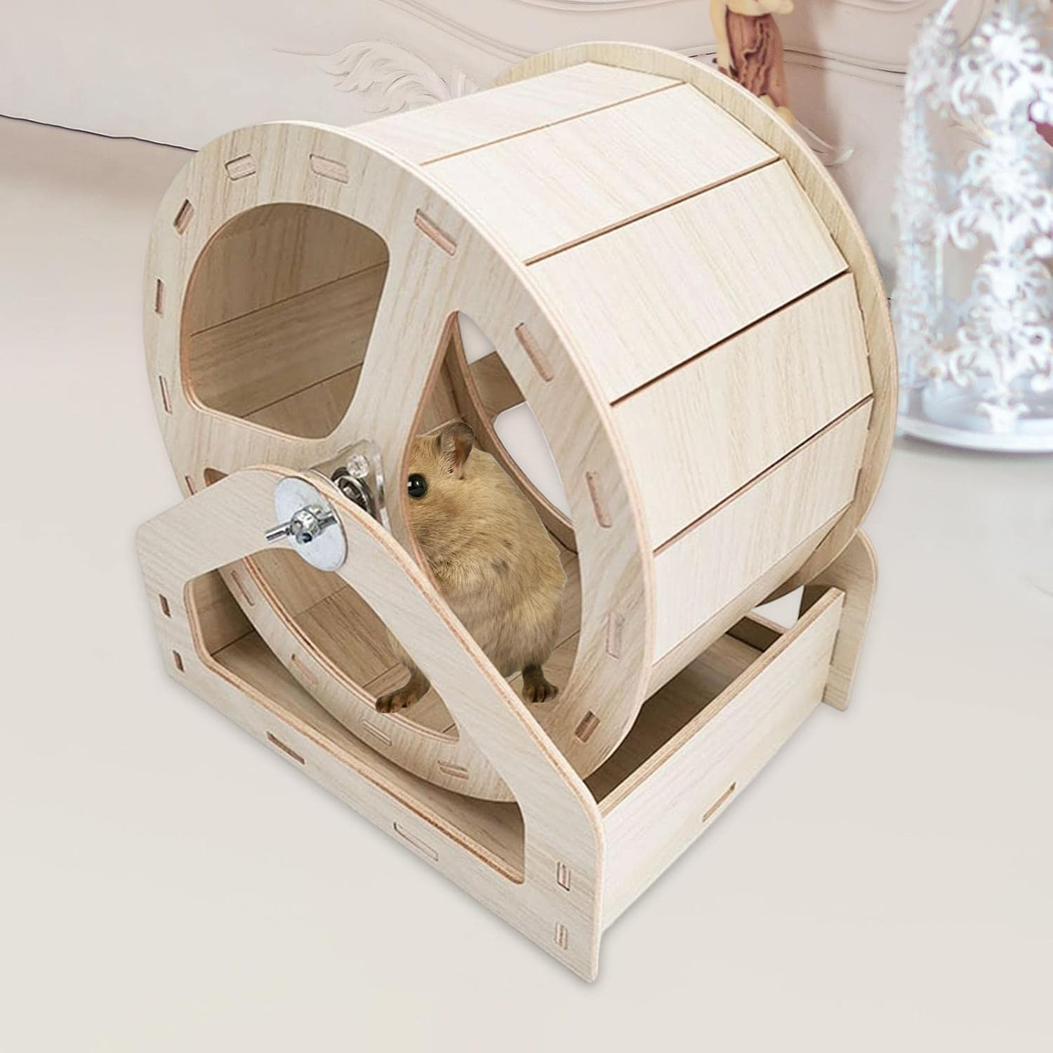 Generic Silent Roller Hamster Running Wheels, Small Pet Rotatory Jogging Wheel Rat Wooden Hamster Exercise Wheel Accessories Small Animals Supplies image number 5