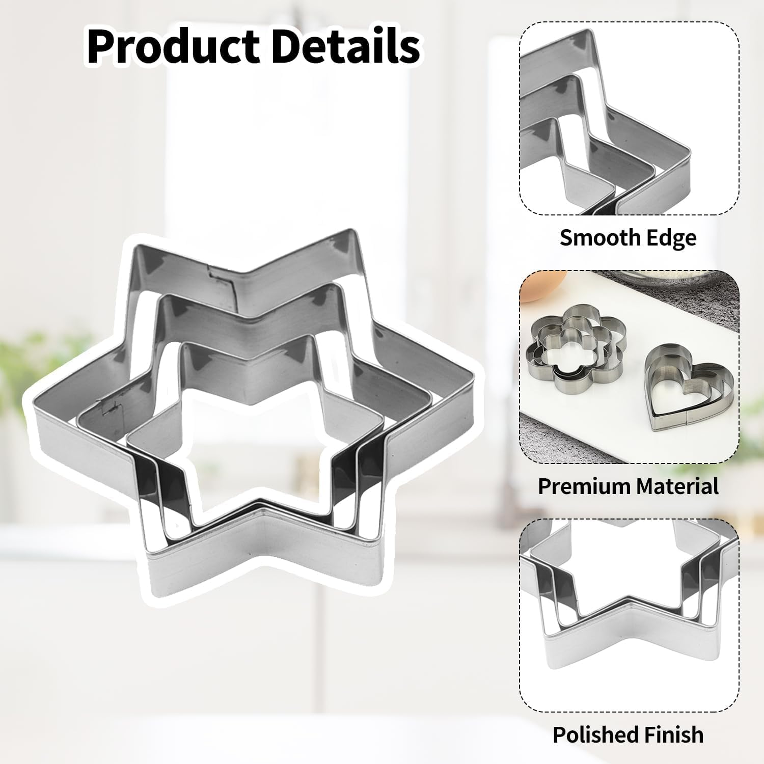 Cookie Cutters Set, Fyvaido 12Pcs Metal Cookie Cutters, Heart, Star, Round, Flower Cookie Cutters Shapes Baking Set Biscuit Stainless Steel Molds Cutters for Baking image number 1