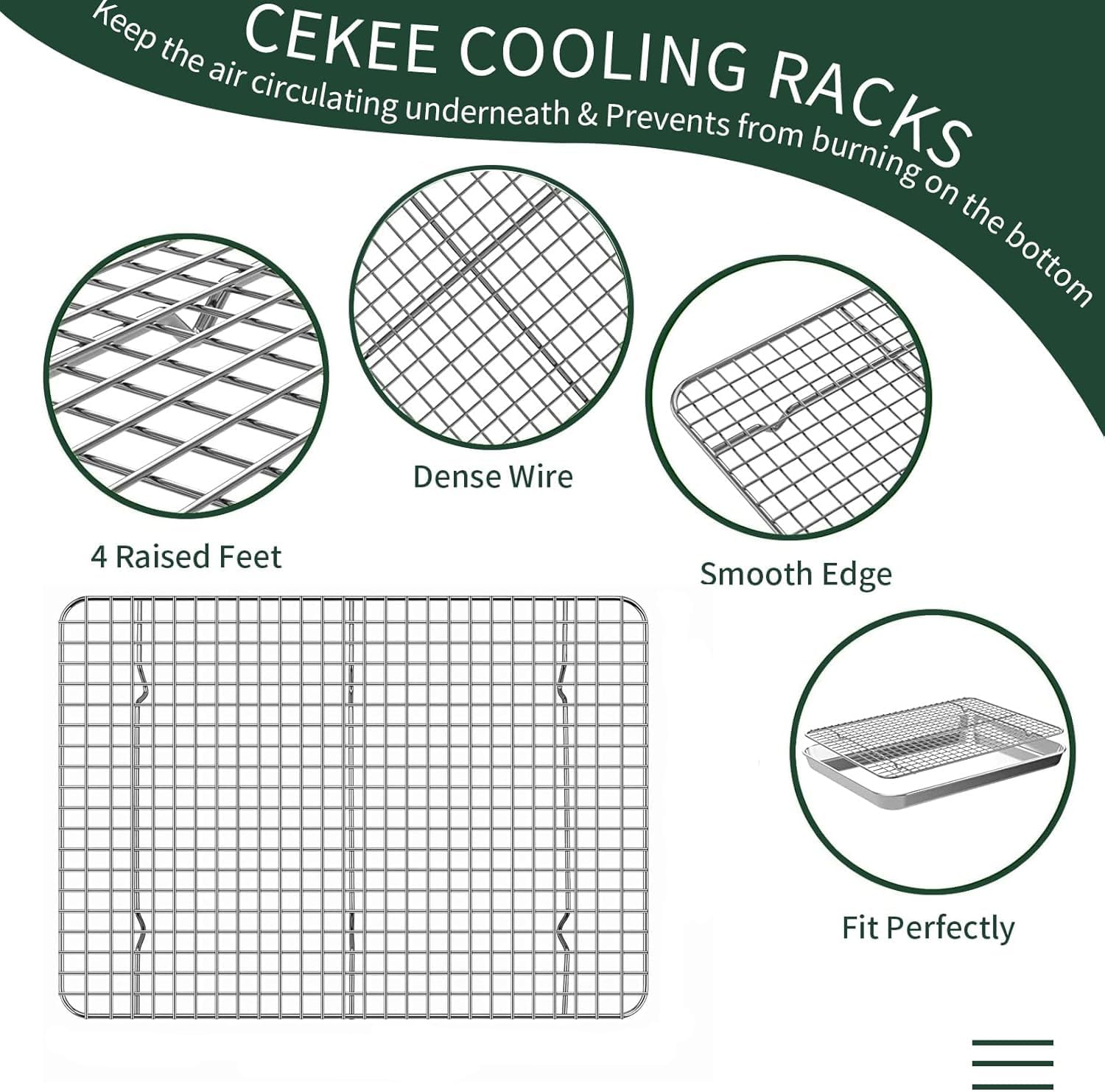 Baking Tray with Rack Set, Stainless Steel Cookie Sheet Baking Sheets with Cooling Rack for Oven, Healthy & Heavy Duty, Sturdy & Dishwasher Safe(2 Pans + 2 Grid Racks) image number 1