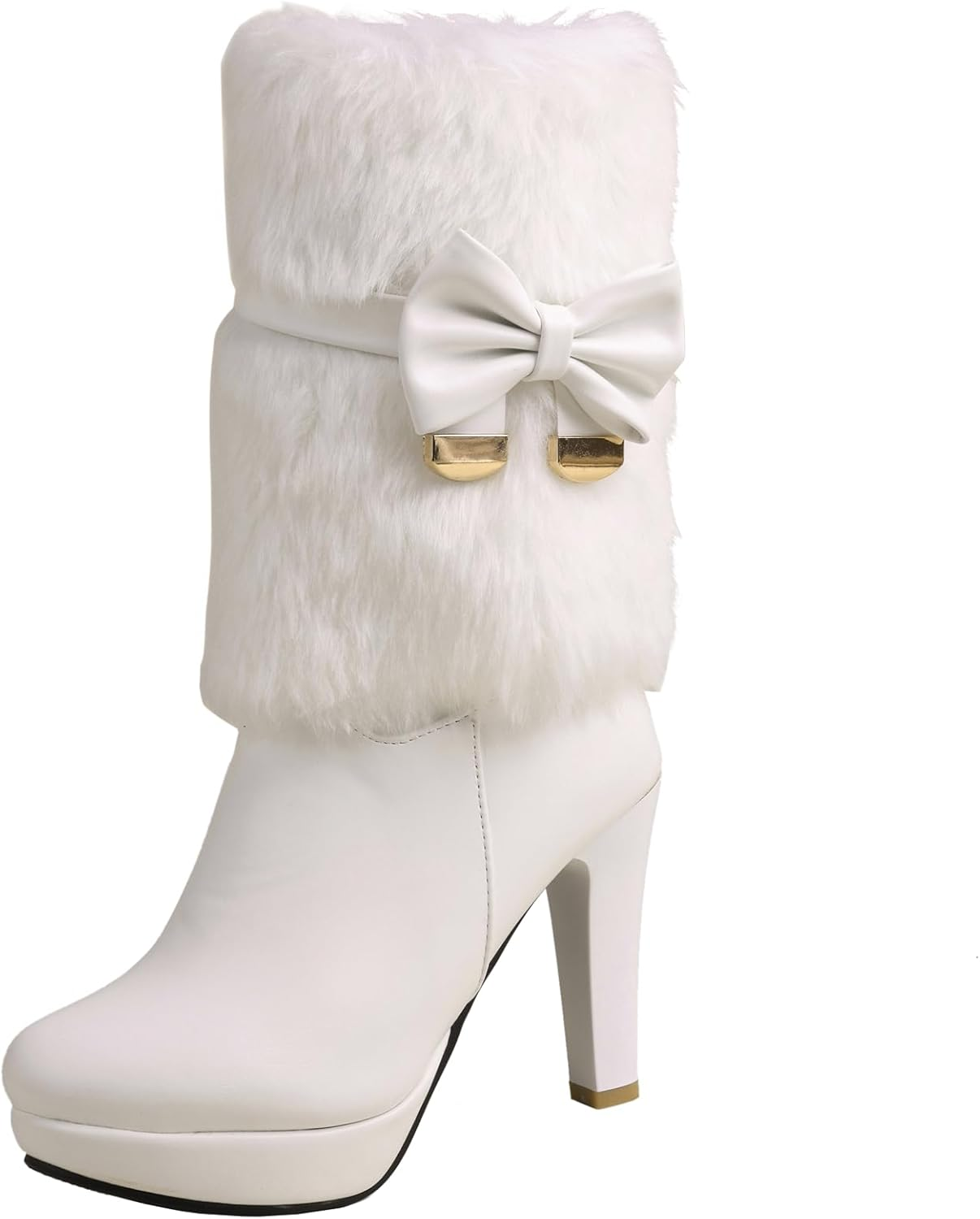 Women'S Cute and Fashionable Calf Boots Fur Collar Bow Decorated Versatile Boots image number 4