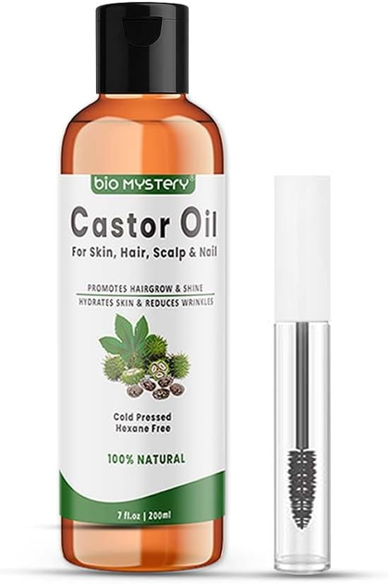 100% Pure Natural Castor Oil Cold Pressed, Hexane-Free, Unrefined Arandi Oil for Hair, Eyebrows, Thicker Eyelashes, Skin Moisturiser with Liner Brush (200Ml/6.8 Oz) image number 6