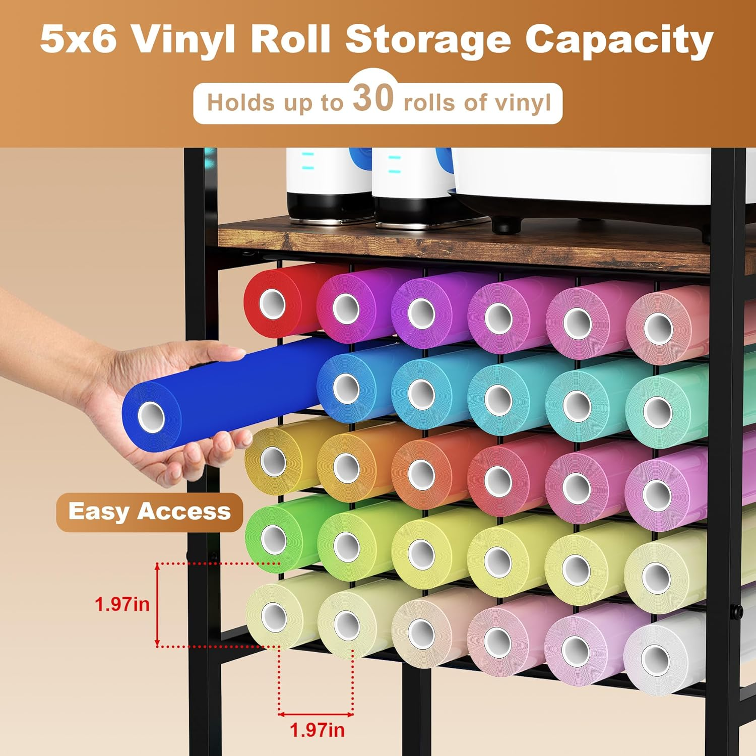 Rolling Craft Table with Storage with 30 Vinyl Roll Holder and Drawer, Craft Storage Cart Compatible with Cricut Machines, Craft Storage Cabinet Organizer Workstation for Craft Room Home (Black) image number 2