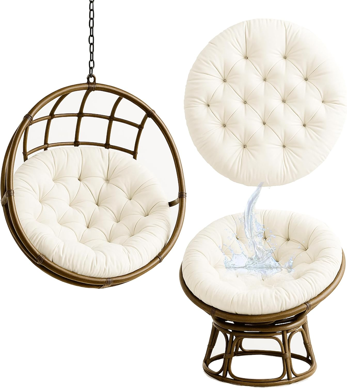 Waterproof Egg Chair Cushion, Soft and Thick Skin-Friendly PP Cotton Filled Cushion, Suitable for Hammock Indoor or Outdoor Swing Rocking Chair Seat, Outdoor Cushions (60 * 60Cm White) image number 2