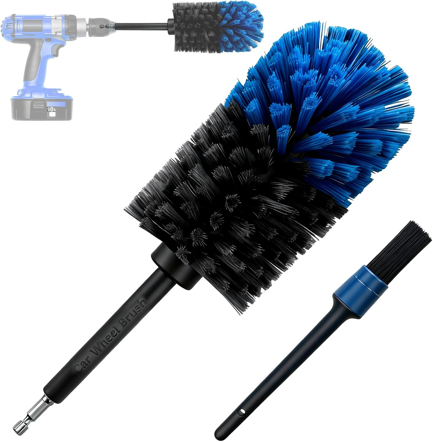 Rim Brush Cordless Screwdriver, Includes Rims Brush and 22.6 Cm Detailing Brush, Quick Cleaning Wheel Brush Car, Durable and Versatile as an Electric Cleaning Brush for Car (Blue Black) image number 5