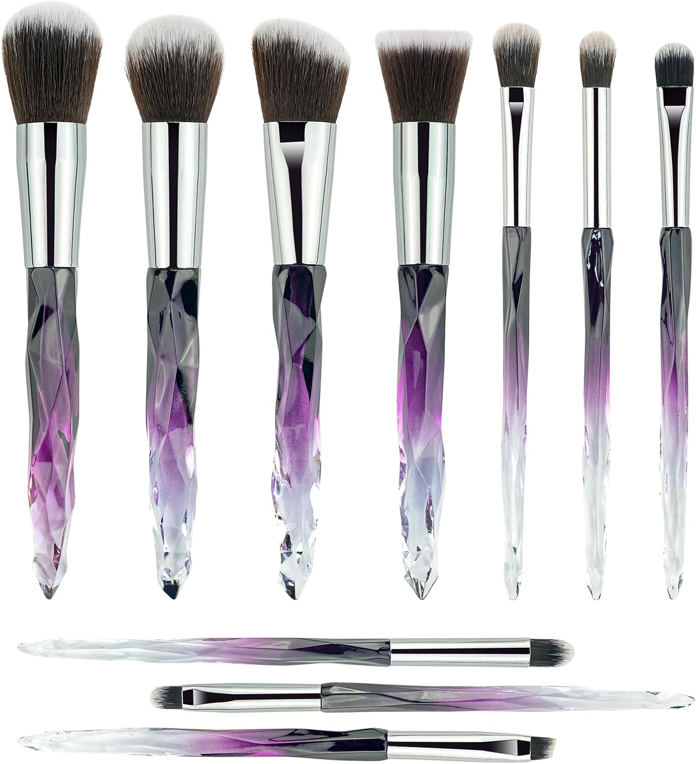 Makeup Brushes, 10Pcs Professional Cosmetic Brush Set Special Shiny Foundation Face Powder Brush Eyeshadows Blending Blush Brushes Colorful Plastic Handle (Blue)