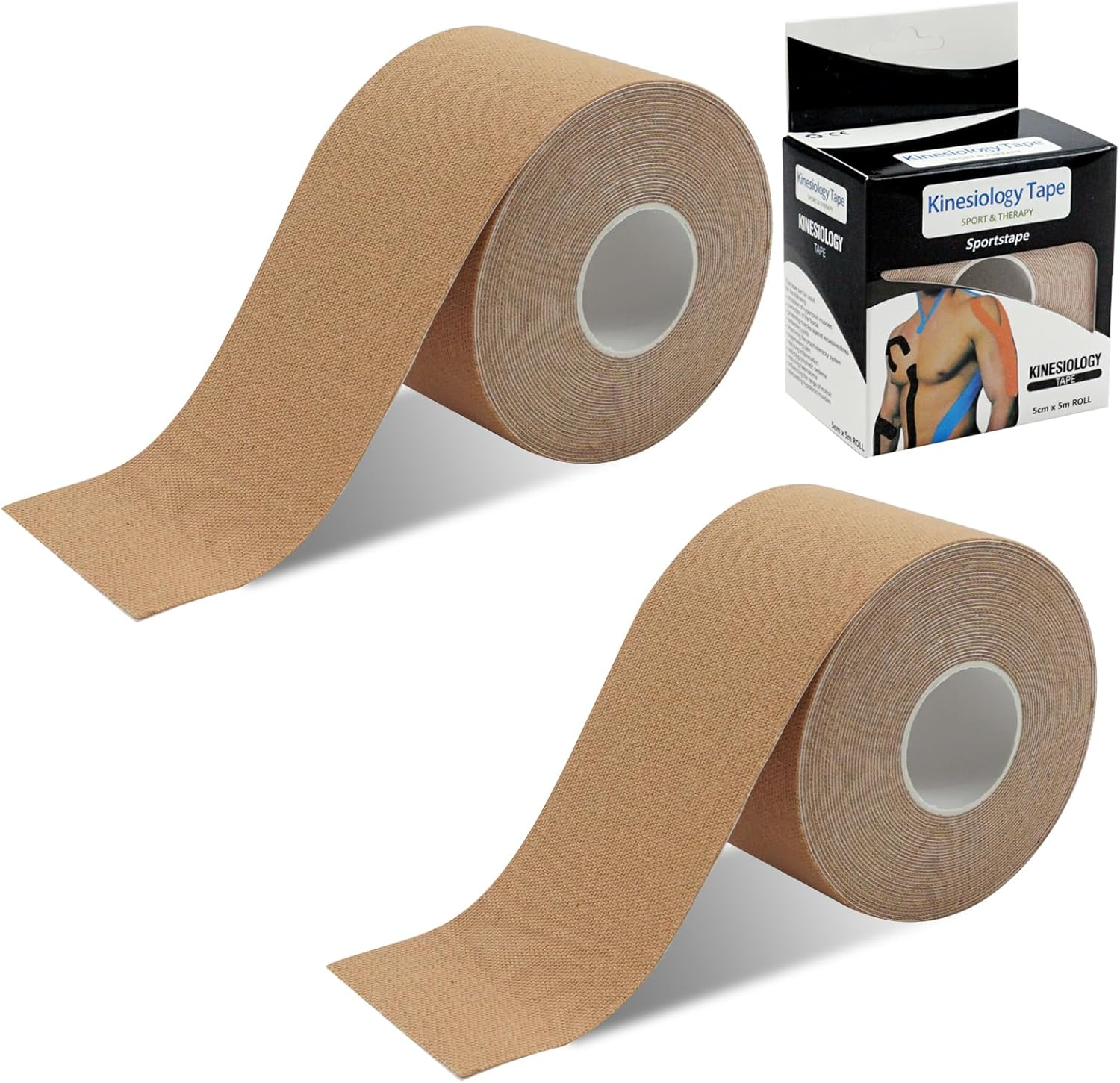 2 Pcs Kinesiology Tape, Sports Tape Elastic, 5CM*5M, Physio Tape for Muscle Support - Water-Resistant Strapping Tape for Sports Recovery and Injury Prevention image number 1
