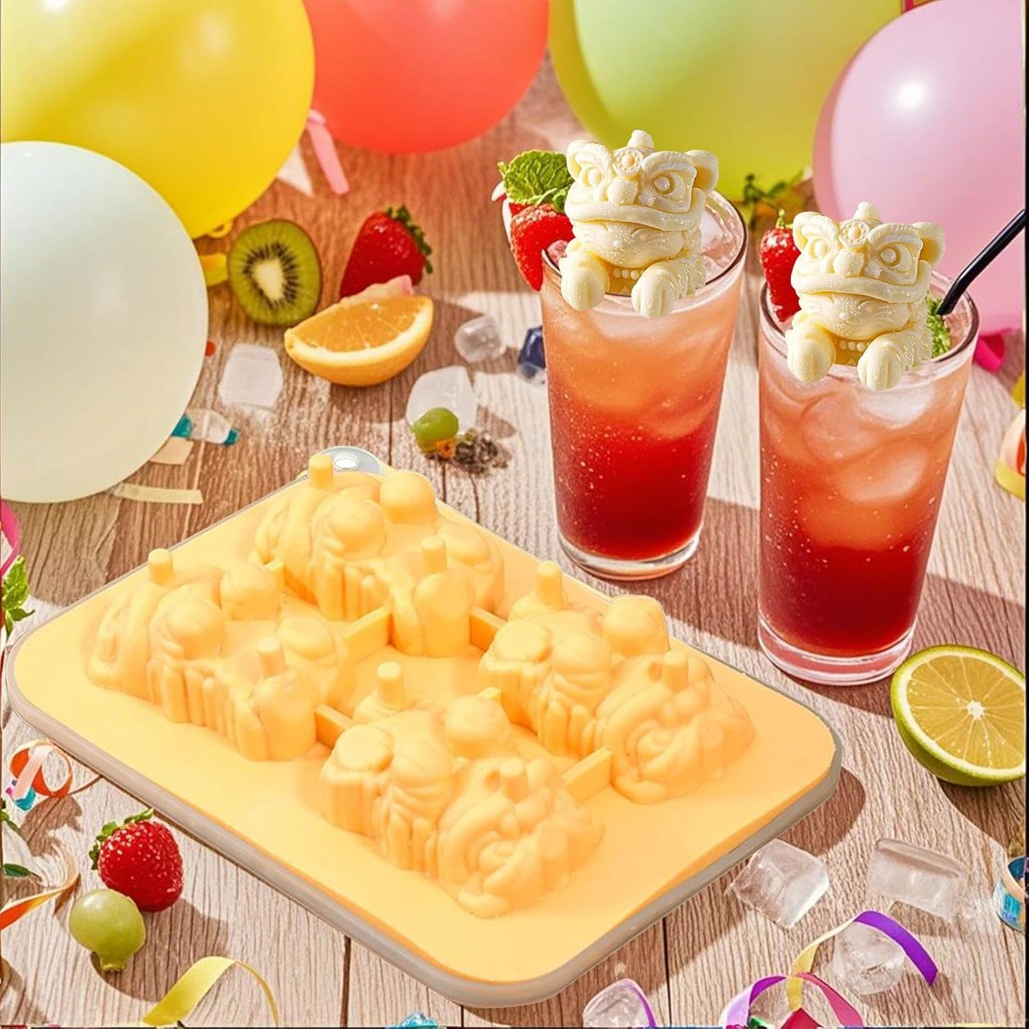 Ice Molds for Cocktails, 3D Lion Ice Molds Silicone, Easy Release 4-Grid Cube Maker Tool, Kitchen Gadgets for Cocktails Drinks Juice Coffee Bourbon image number 4