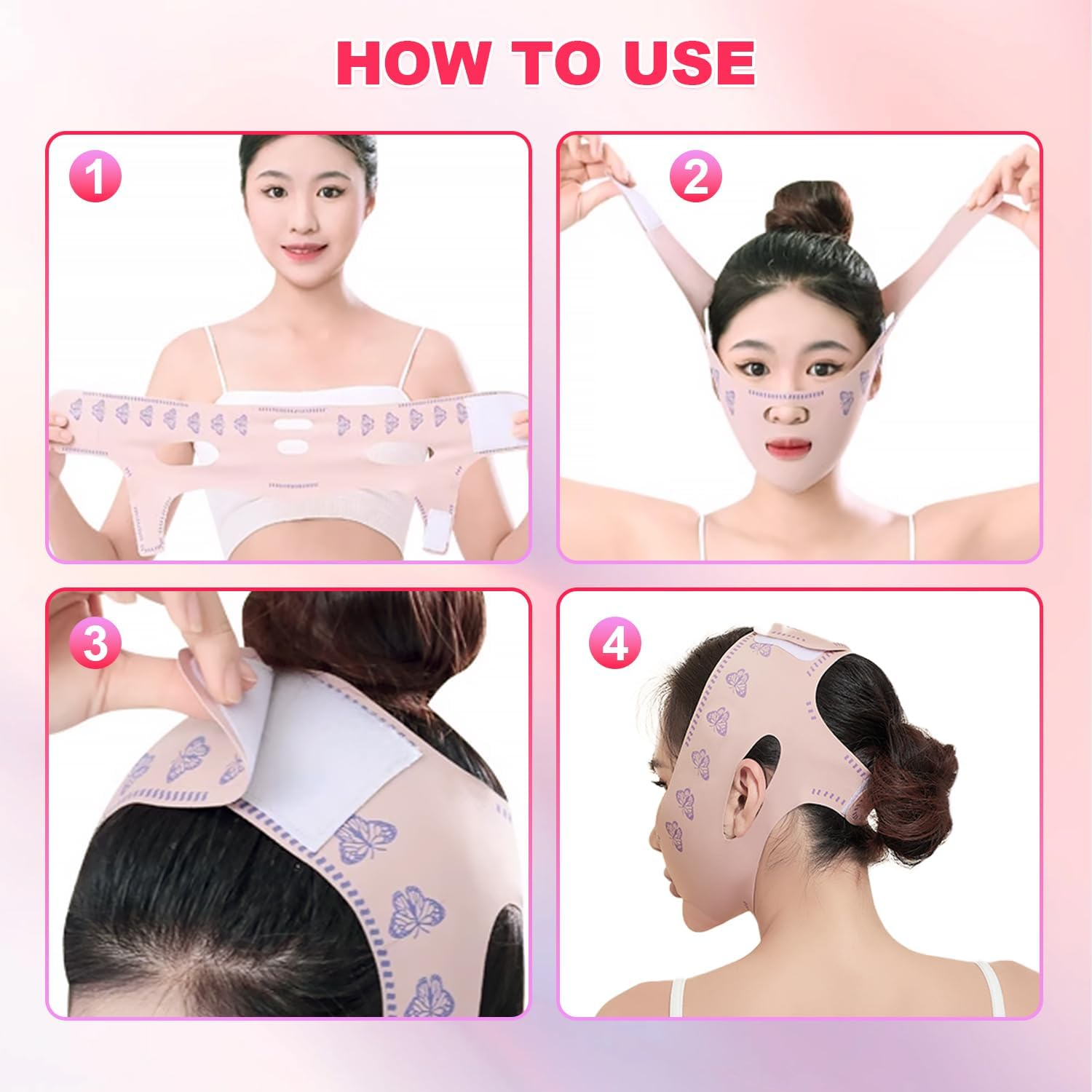 V Line Double Chin Reducer, Face Slimming Strap with Two Wearing Way, Chin up Mask Face Lifting Belt to Remove Double Chin, Reusable V Shaped Lifting Mask Tightening Skin Preventing Sagging for Women image number 3