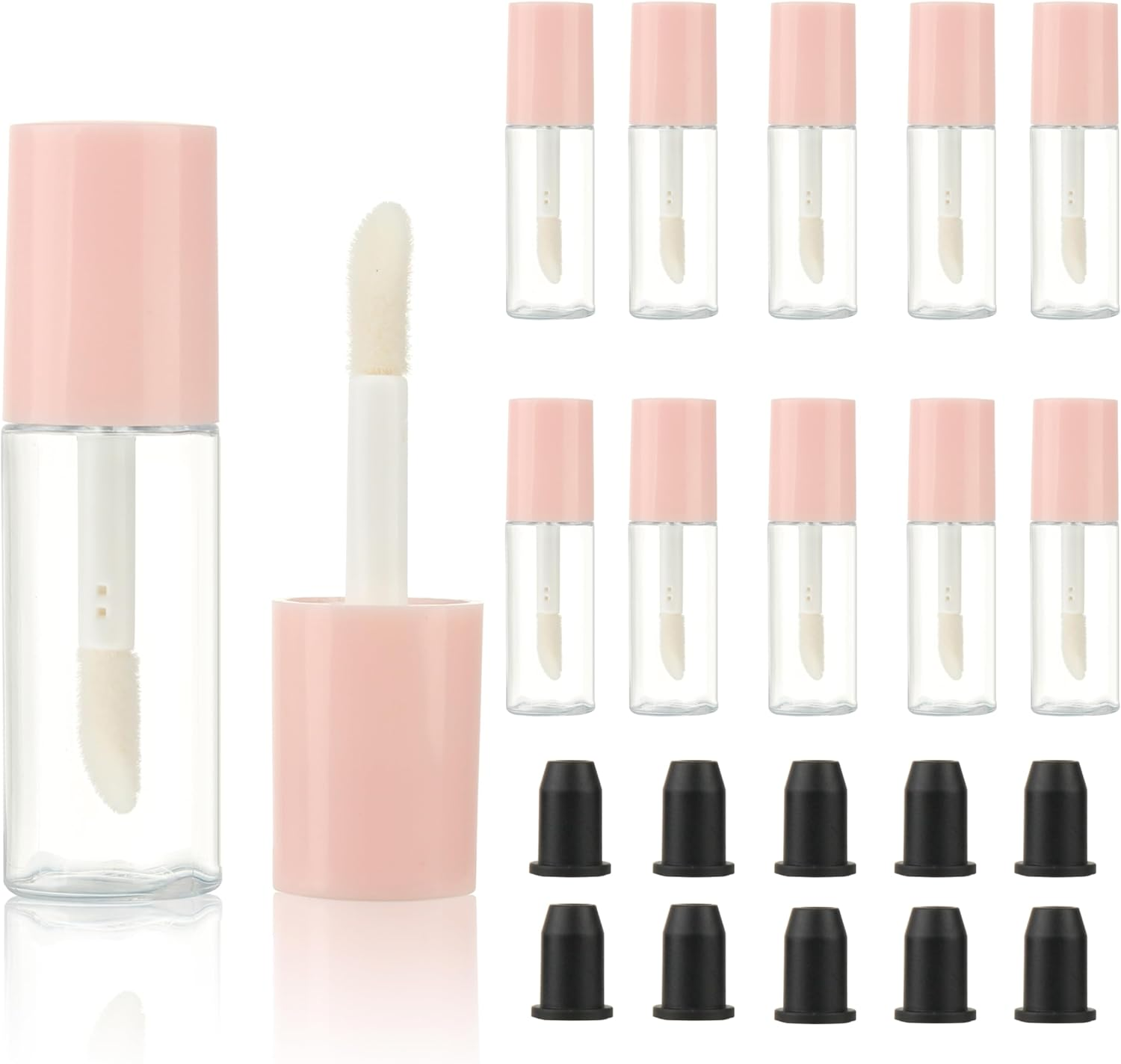 COSIDEA 10Pcs 3Ml Empty Lip Gloss Tubes with Wand 0.1OZ round Mini Pink Lipgloss Tube Container for DIY Cosmetics Packing image number 3