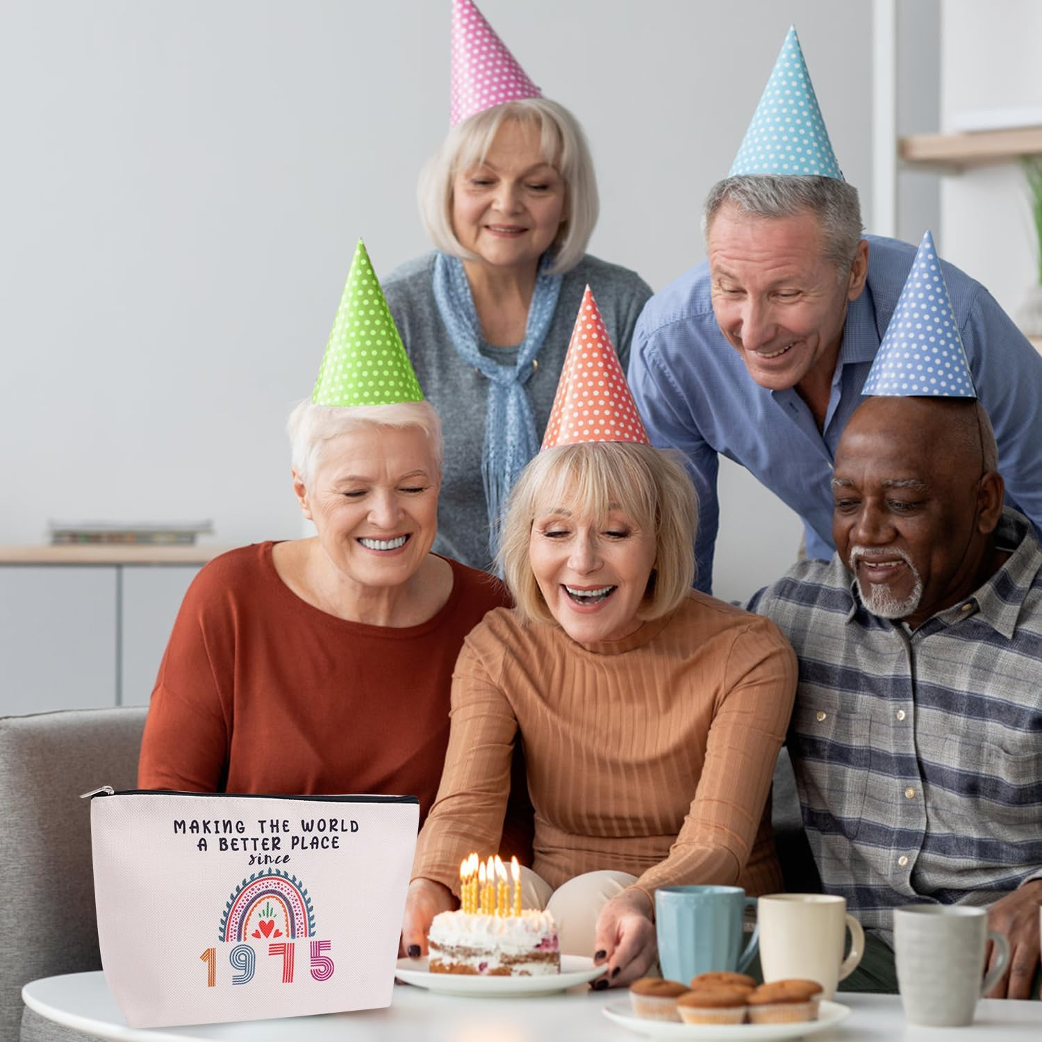 50Th Birthday Gifts for Women, Linen Travel Makeup Bags 1975 50 Year Old Birthday Gifts Cosmetic Bag Storage Bag with Zipper for Mother Wife Aunt Best Friends Sister, Off-White image number 2