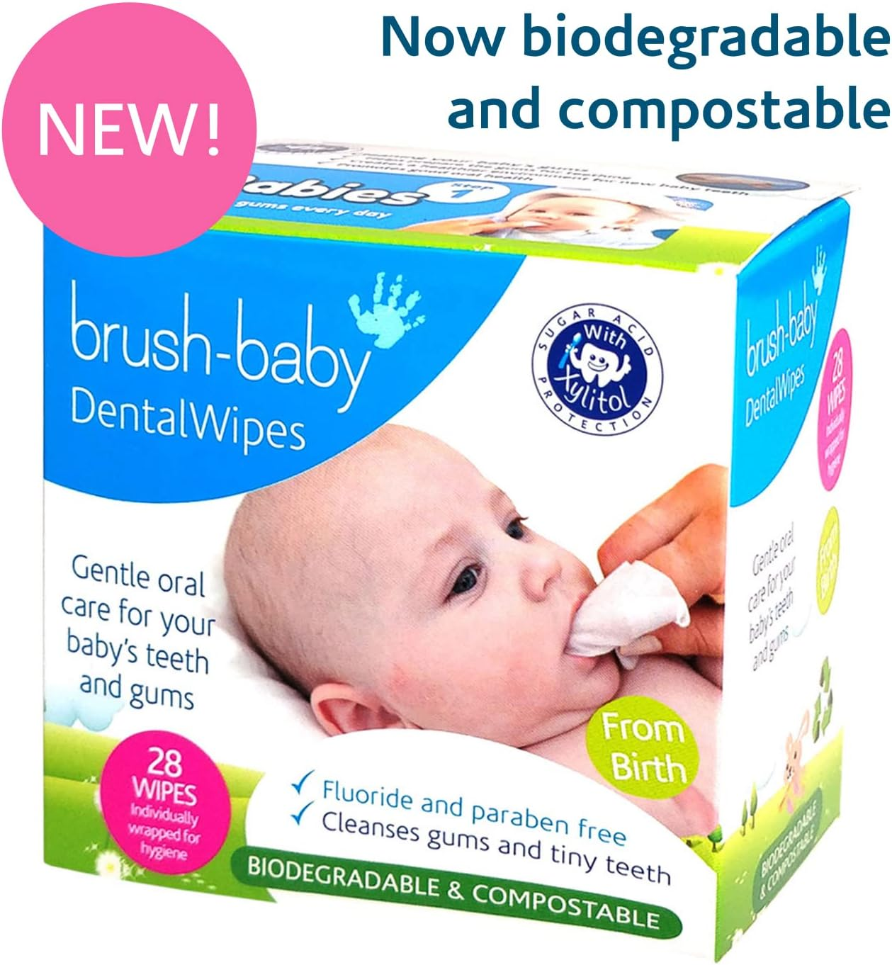 Brush-Baby Dentalwipes for Babies | Stage 1 Birth - First Teeth | Suitable from 0-16 Months | Soft Wipes to Gently Clean Your Baby&rsquo;S Mouth, Gums and Tongue | 1 Pack of 28 Individually Wrapped Wipes image number 1