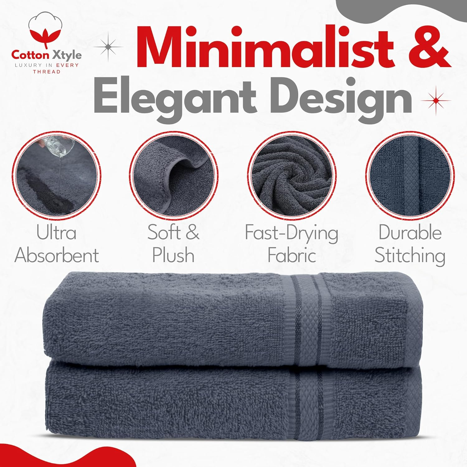 Luxury 100% Cotton Face Towel & Washcloths Gray - Pack of 4 (33 X 33 Cm) - Soft, Quick-Dry, Highly Absorbent & Durable