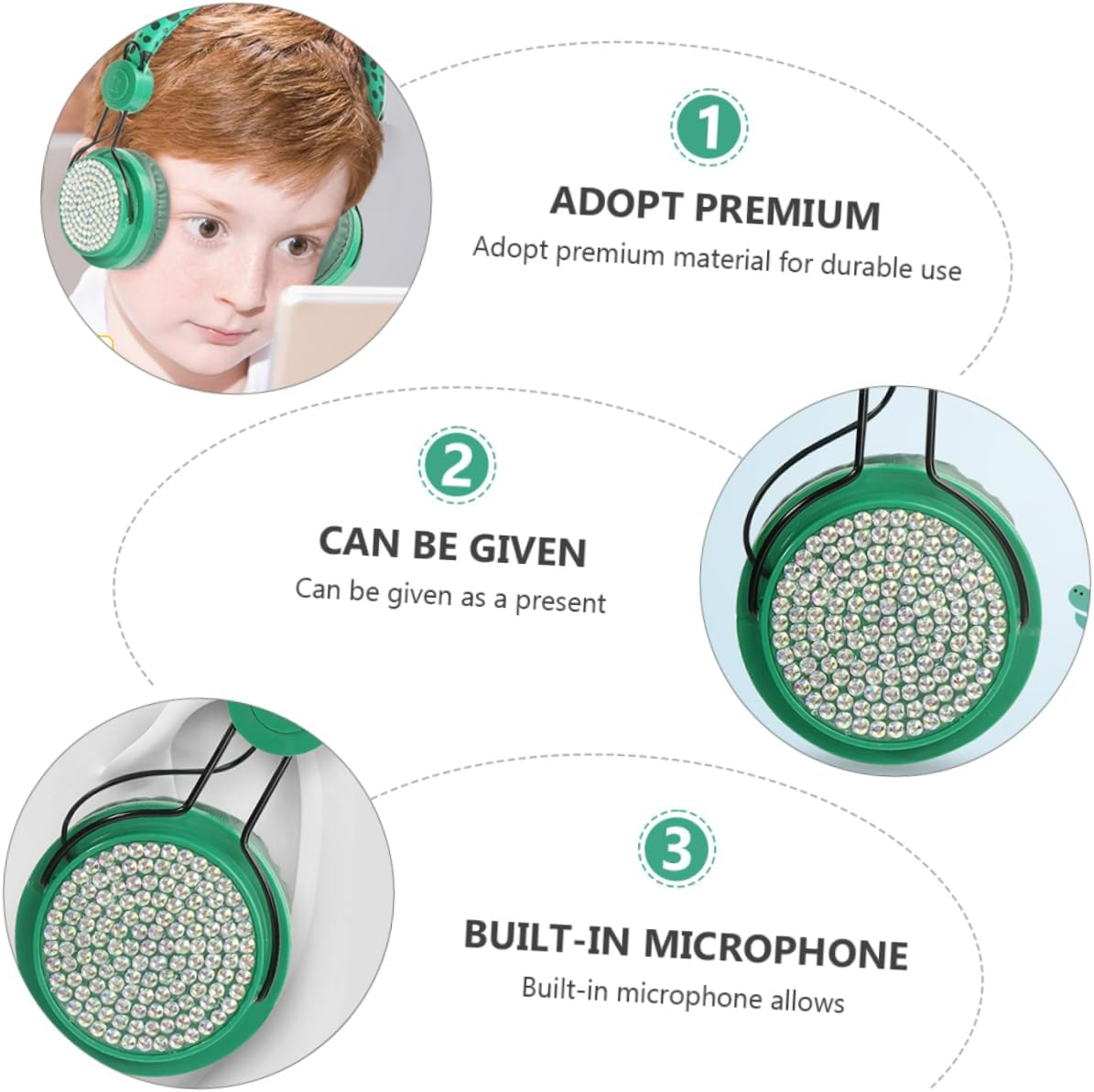 COHEALI Boys and Girls over Ear Headphones for Children Universal Dinosaur Design with Microphone Comfortable Noise Cancelling Headset for School Travel and Home Use image number 4