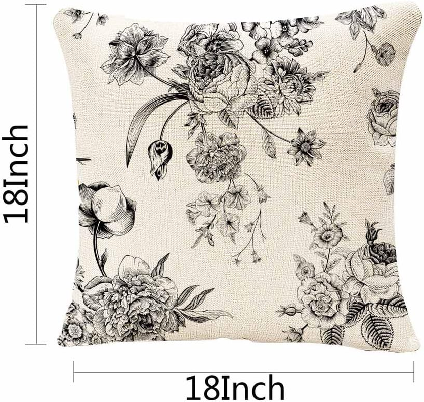 IBILIU Throw Pillow Covers Vintage Floral with Victorian Bouquet of Black Flowers on Garden Roses Tulips Delphinium Petunia Cushion Pillow Case 18X18 Inches image number 3
