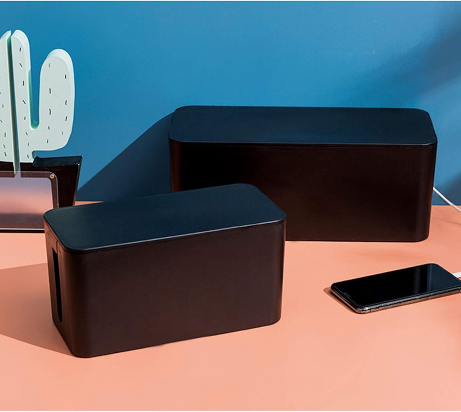 RESFNSE Cable Management Box Cord Organizer Power Strip Surge Protector Cover TV Cord Box for Home Office - Black - 23.5X12X11.5Cm image number 5