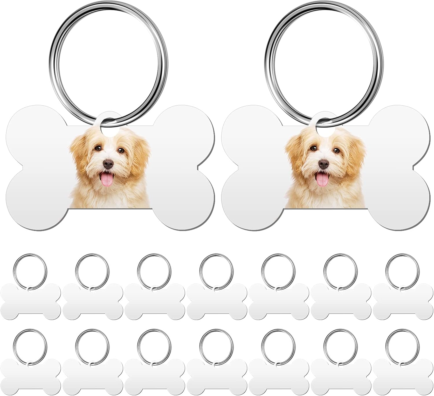 16 Pieces Sublimation Blank Dog Tag Aluminum Dog Tag Bone-Shaped Sublimation Blank Dog Tag Double Sided Dog Tag with Key Ring for Dogs and Cats Pet ID Tag image number 3