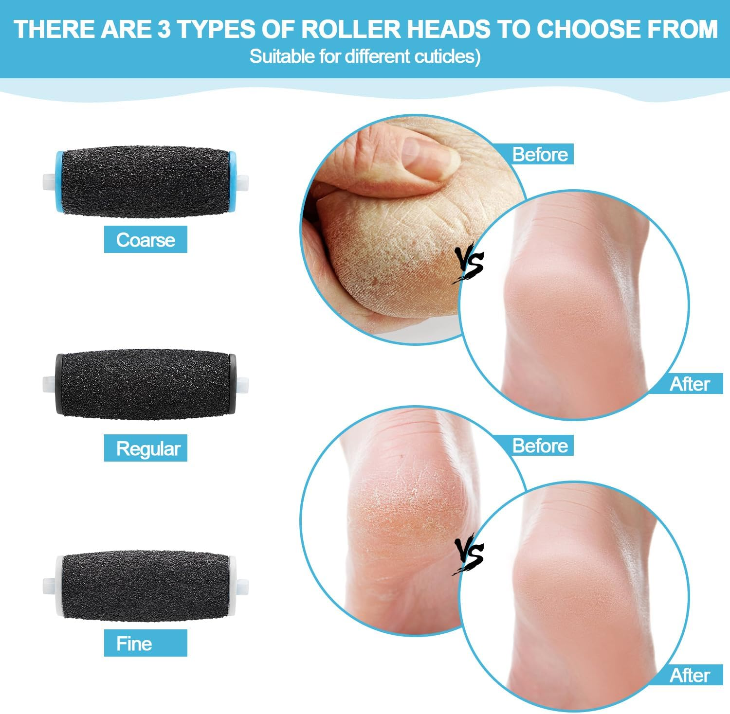 12Pcs Replacement Roller Heads Compatible with Amope, Fine Replacement Roller Regular Coarse Replacement Heads Foot File Remover for Feet image number 2