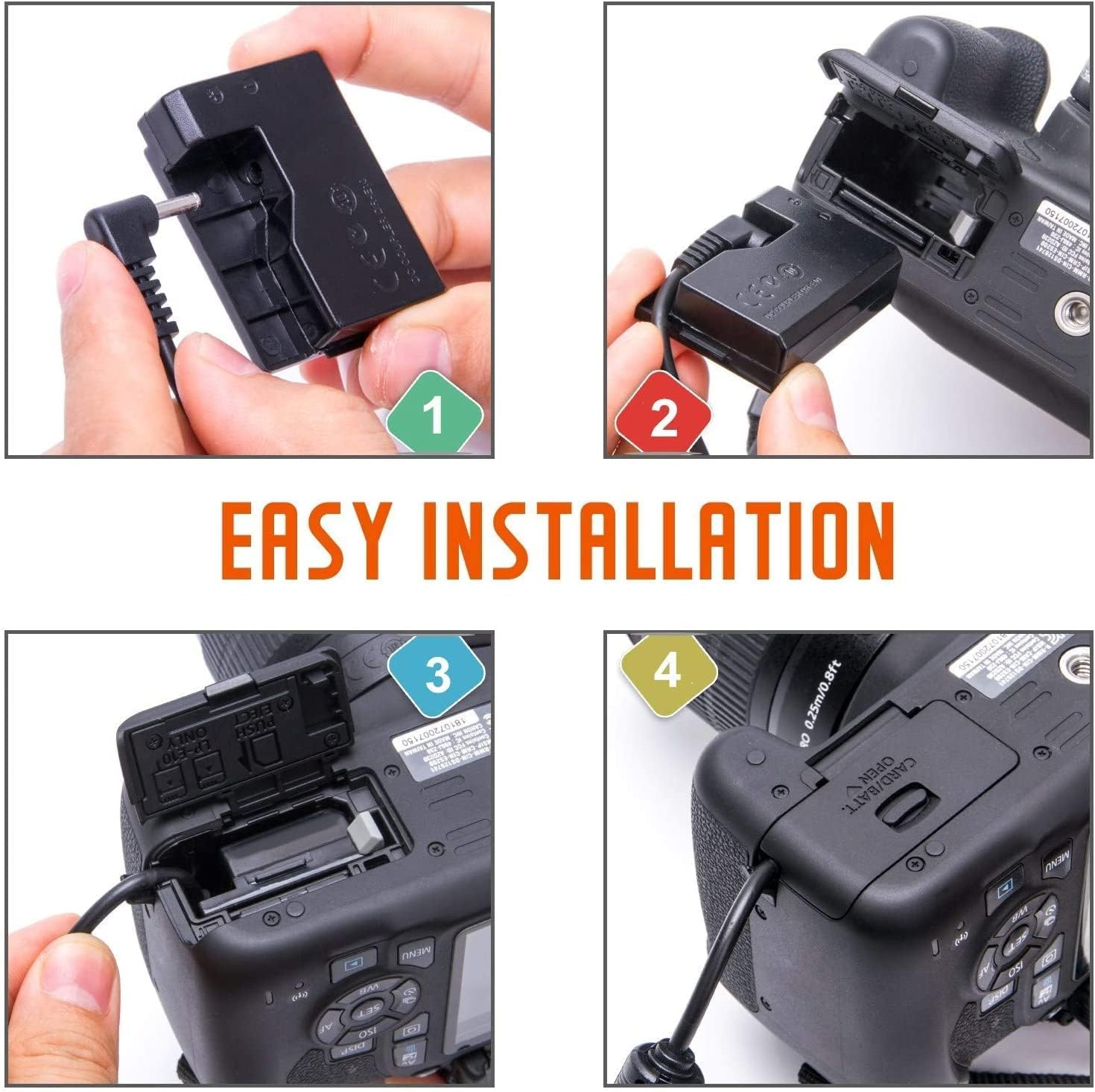 Kimaru ACK-E10 AC Power Adapter DR-E10 DC Coupler LP-E10 Dummy Battery Kit for Canon EOS Rebel T3 T5 T6 T7 1100D 1200D 1300D 1500D 2000D,Kiss X50 X70 X80 X90 Cameras. image number 5