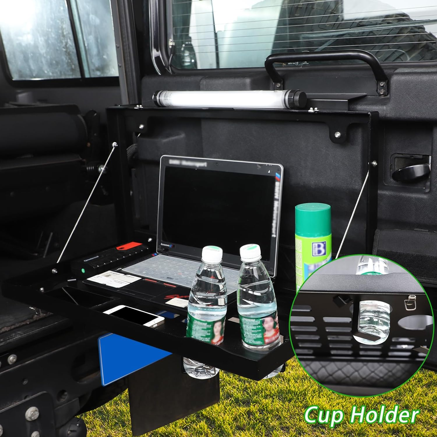 Tailgate Table Compatible with Land Rover Defender 90 110 130 2004-2018, Black Rear Foldable Shelf Storage Cargo Luggage Holder image number 3