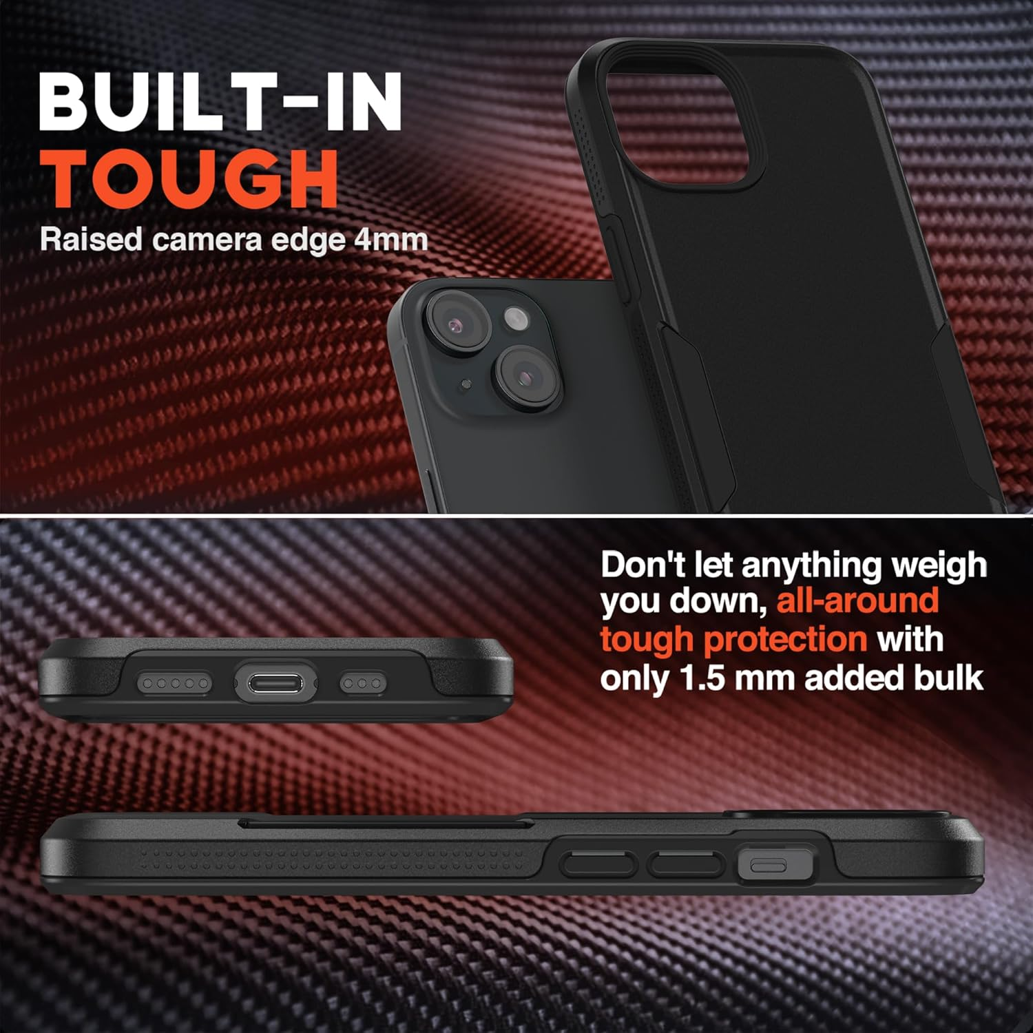 NTG【2023 New Designed for Iphone 15 Case, Heavy-Duty Tough Slim Shockproof [Military Grade Protection] Phone Case for Iphone 15 (6.1 Inch), Black - Black image number 2