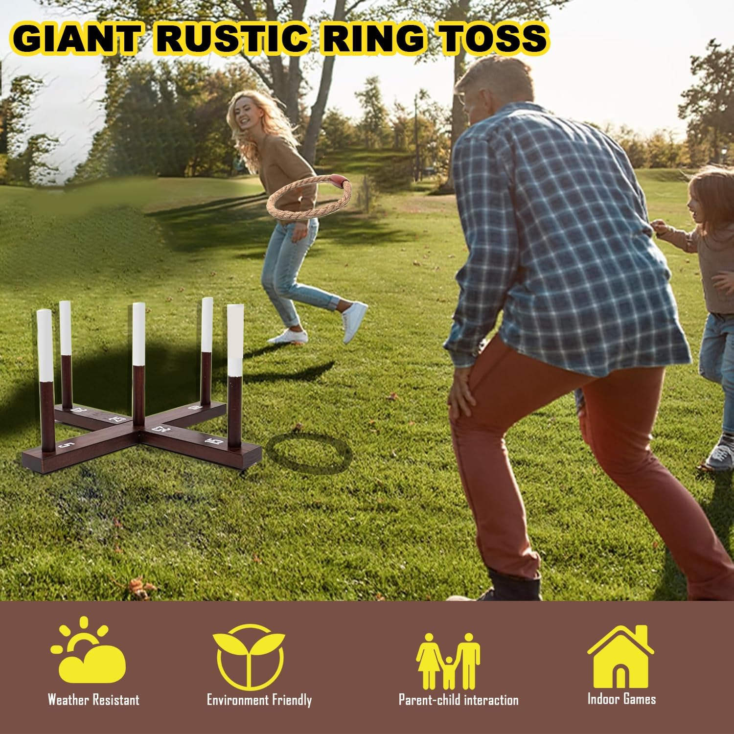 Ring Toss Set for Adults - Sociable Backyard & Patio Game with Portable Case - Ideal Outdoor Activity for Easter & Celebrations - Wooden Hoop Toss Kit image number 5