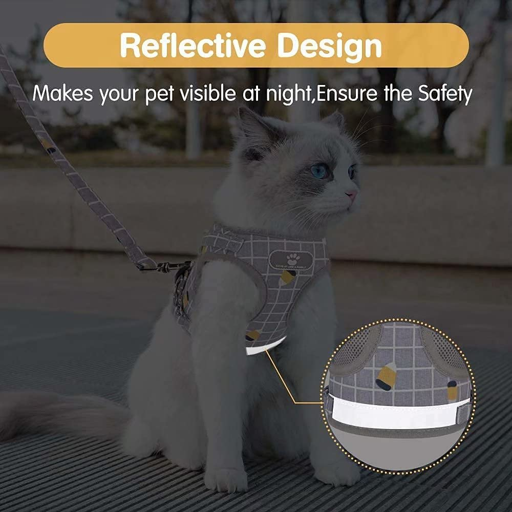 Iziv Cat Harness Leash Set for Walking Escape Proof Soft Mesh Harness Adjustable Kitten Harness with Reflective Strips Step-In Comfortable Outdoor Vest Harness image number 5