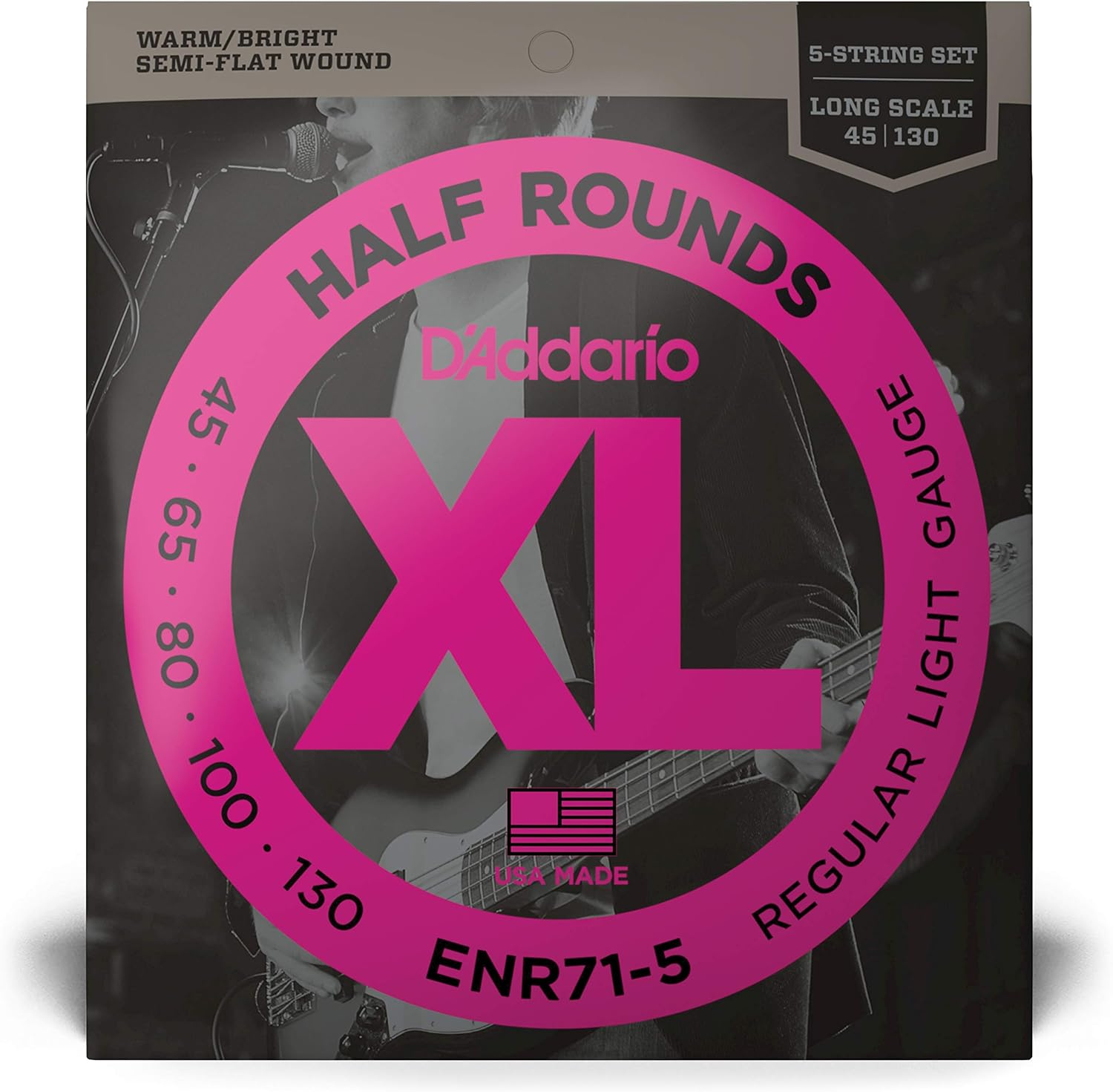 D'Addario XL Half Rounds Bass Guitar Strings - ENR71-5 - 5 String - Long Scale - Regular Light, 45-130 image number 1