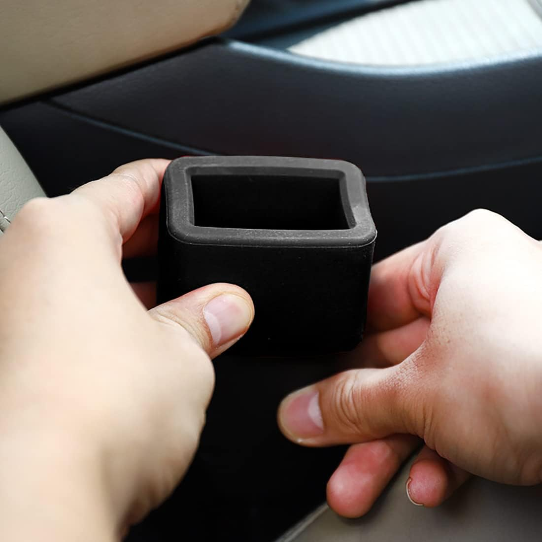 2-Pack Car Seat Belt Buckle Holder, Car Seatbelt Buckle Guard (BPA Free), Durable Silicone Material, Seat Belt Holder Upright Your Seat Belt Receiver for Easy Access (Black) - Black image number 6