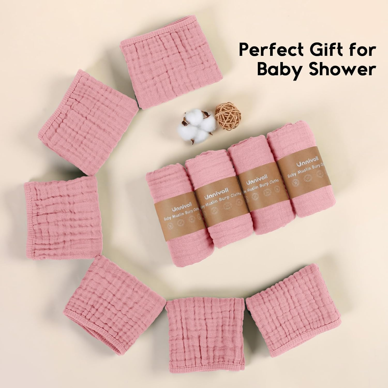 Muslin Burp Cloths 100% Cotton Burping Cloths Large 20''X10'' Extra Soft and Absorbent 12 Pack - Bean Paste image number 3