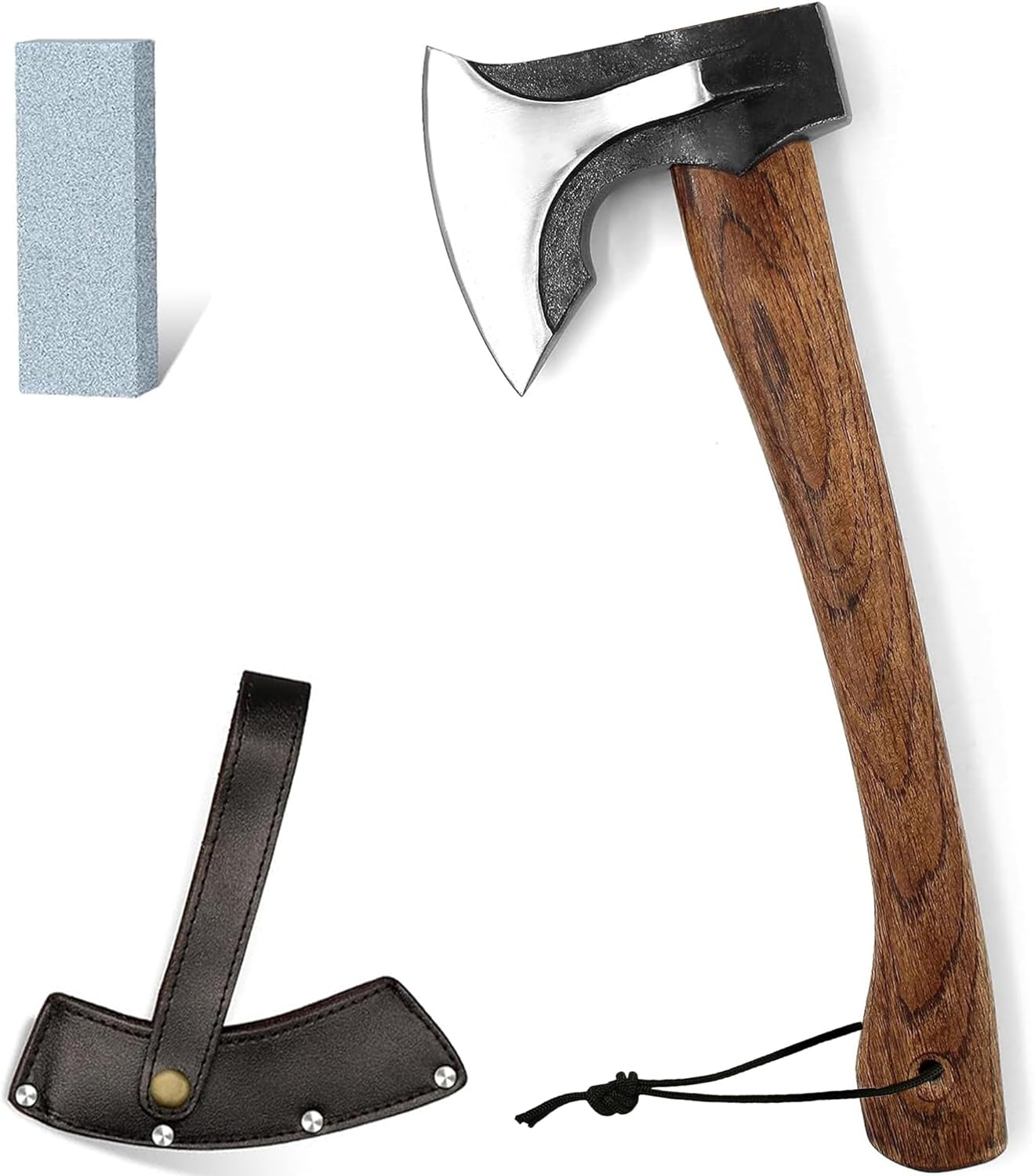 Wood Axe Small Outdoor Camp Hatchet for Splitting and Kindling, Hand-Forged with Sheath High Carbon Steel Garden Camping Tools Survival Chopping Forged Viking Axe with Beech Handle image number 1