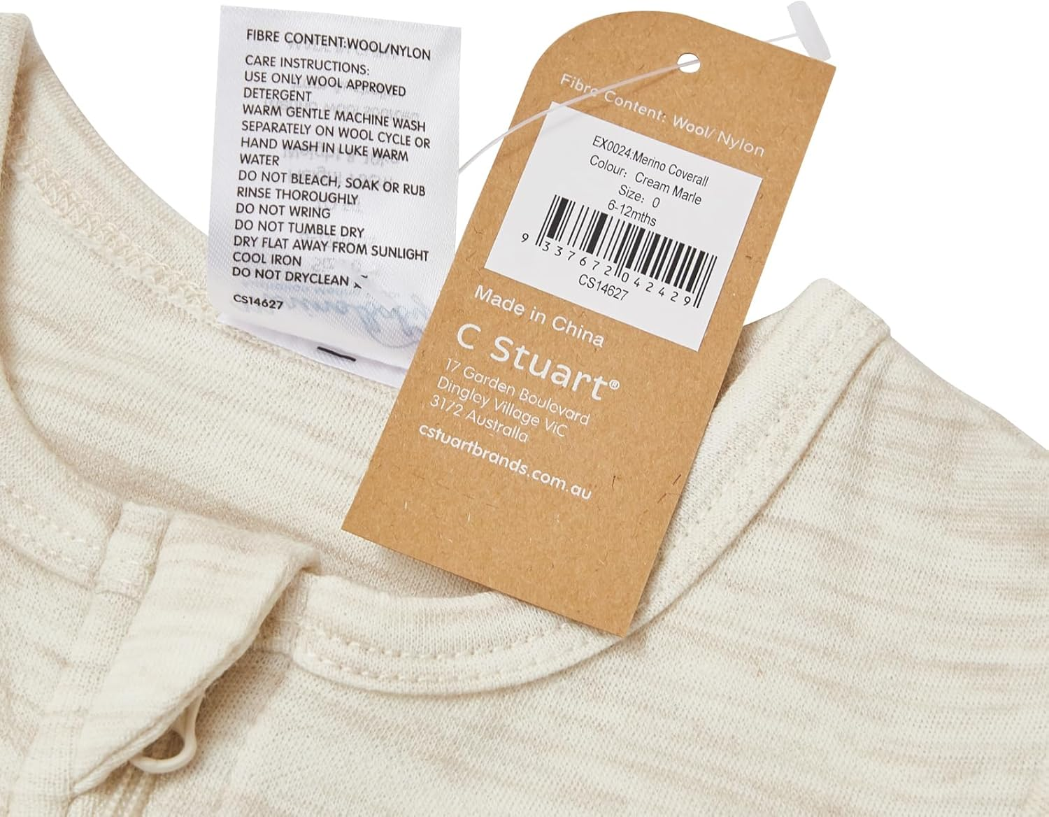 Merino Baby Merino Wool Coverall for 6-12 Months Babies, Cream Marle image number 2