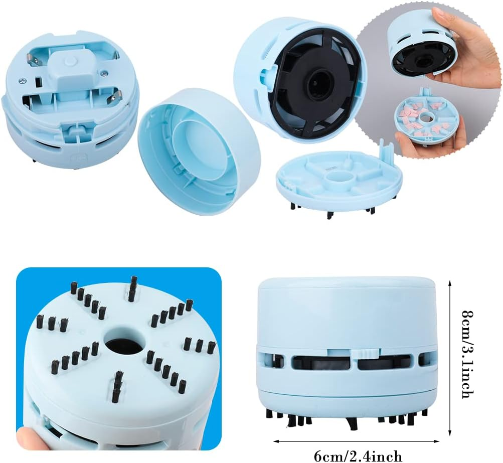 Fineinno Desktop Vacuum Cleaner, Mini Table Cleaner,Table Crumb Sweeper,Perfect for Crumbs, Dust, Pet Hairs, Battery Operated (Blue) - Green image number 4