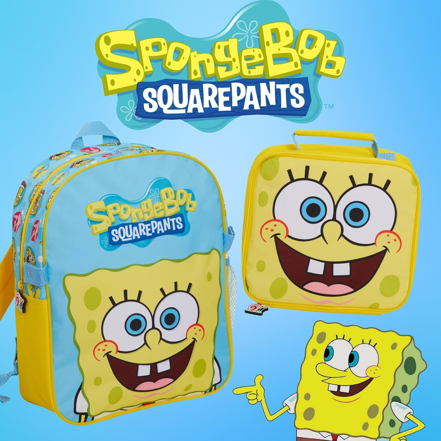 SPONGEBOB SQUAREPANTS Backpack with Cool Lunch Bag Boys Girls School 2 Piece Set Detachable, Blue, One Size, Backpack image number 5