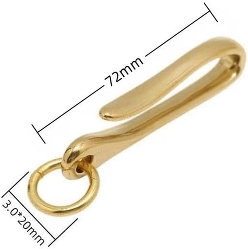 Solid Brass U Hook Key Loop Pocket Clip with Ring, Simple Style Car Keychain for Men Women